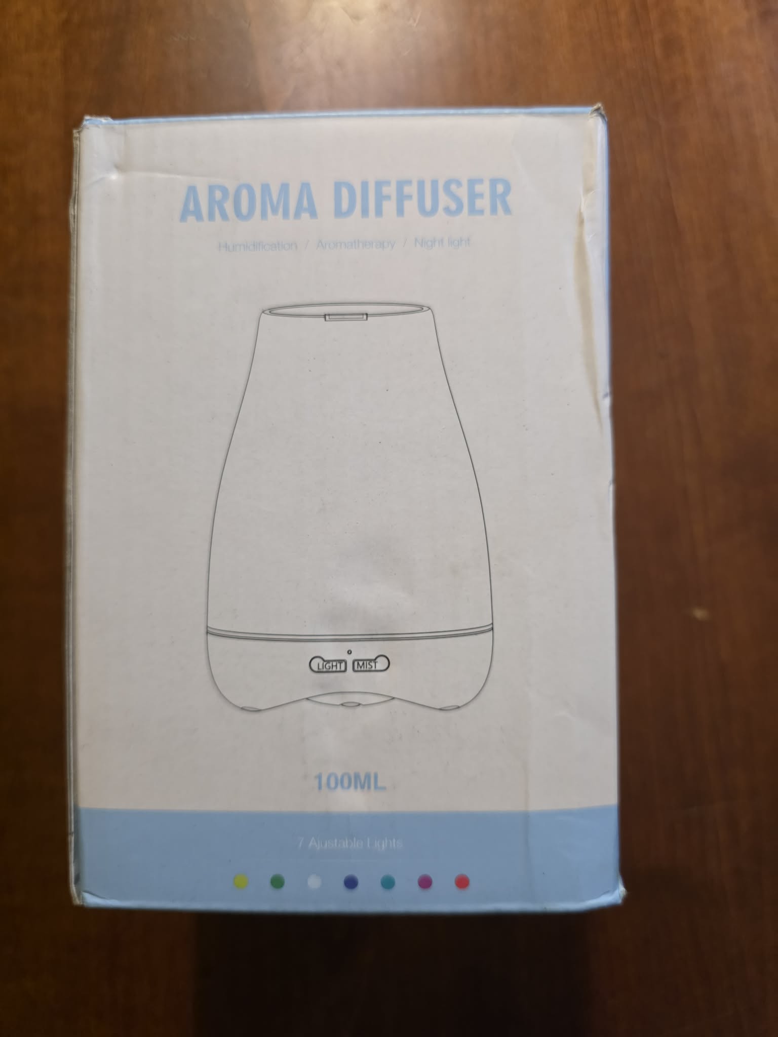 100ml Essential Oil Aroma Diffuser & Cool Mist Humidifier with 7 Color LED Lights (Brown Wood Grain)