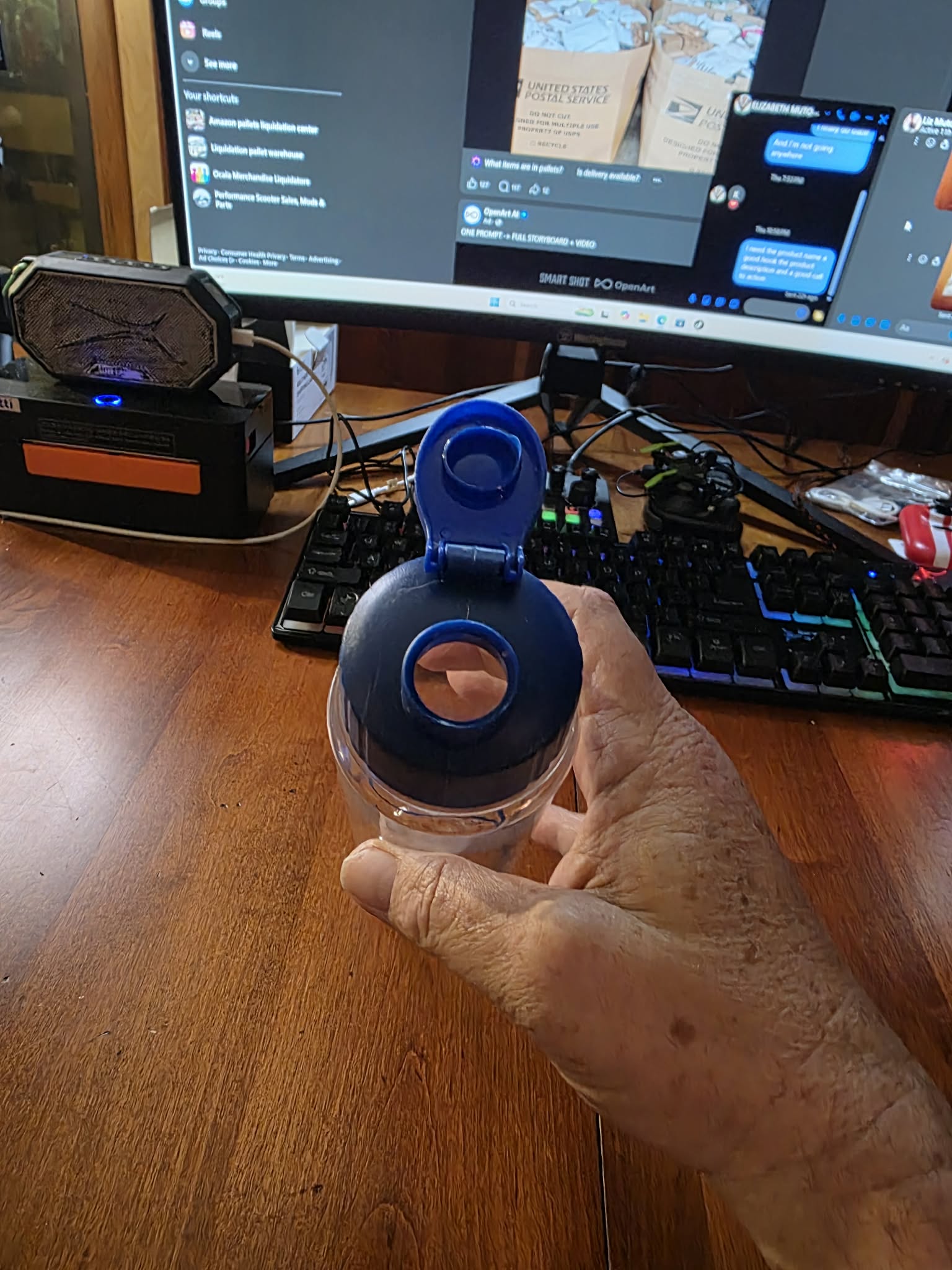 Clear Portable Water Bottle with Blue Lid