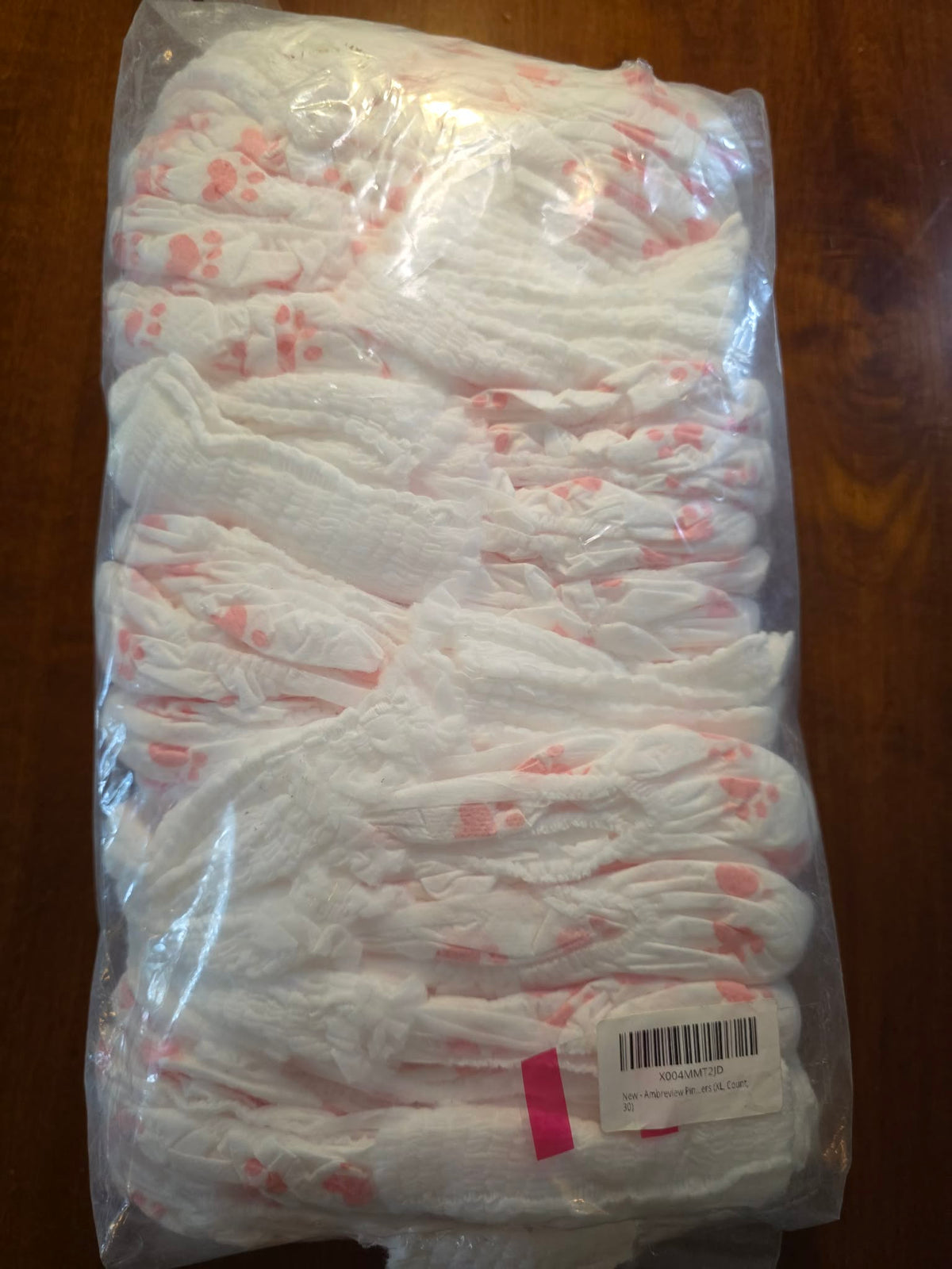 Amareview Disposable Female Dog Diapers - XL, White with Pink Polka Dots (30 Count)