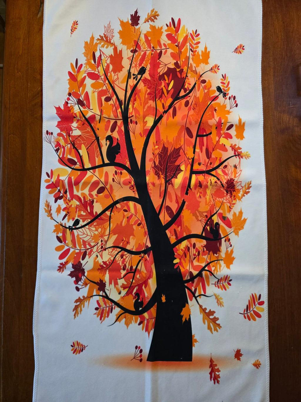 Autumn Tree Kitchen & Hand Towel - Fall Foliage with Woodland Squirrels & Birds (15"x30")
