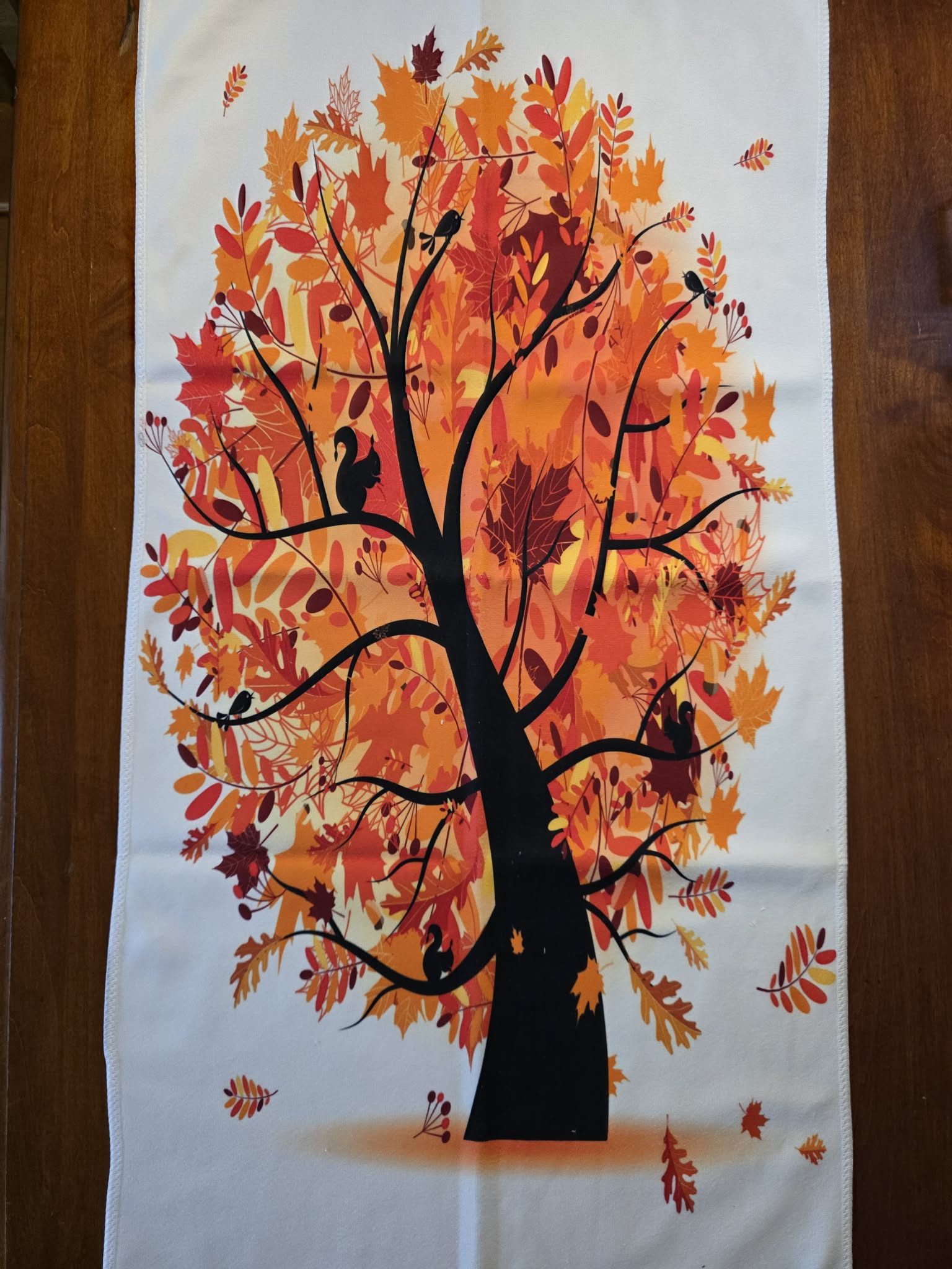 Autumn Tree Kitchen & Hand Towel - Fall Foliage with Woodland Squirrels & Birds (15"x30")