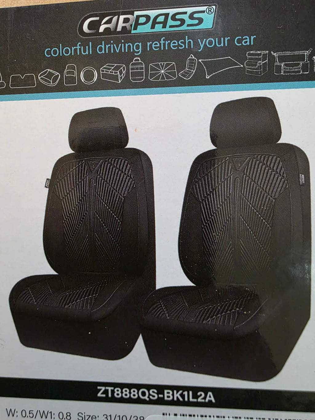 CAR PASS V7 Universal Front Car Seat Covers - 3D Embossed, Waterproof, Airbag Safe (Black)