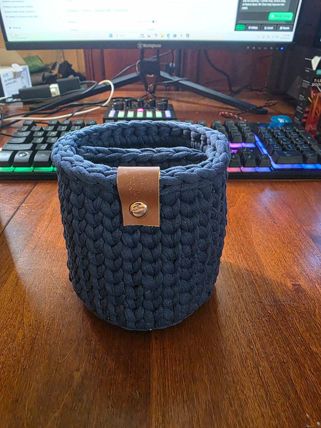 Chunky Crochet Desk & Vanity Organizer Basket with Divider