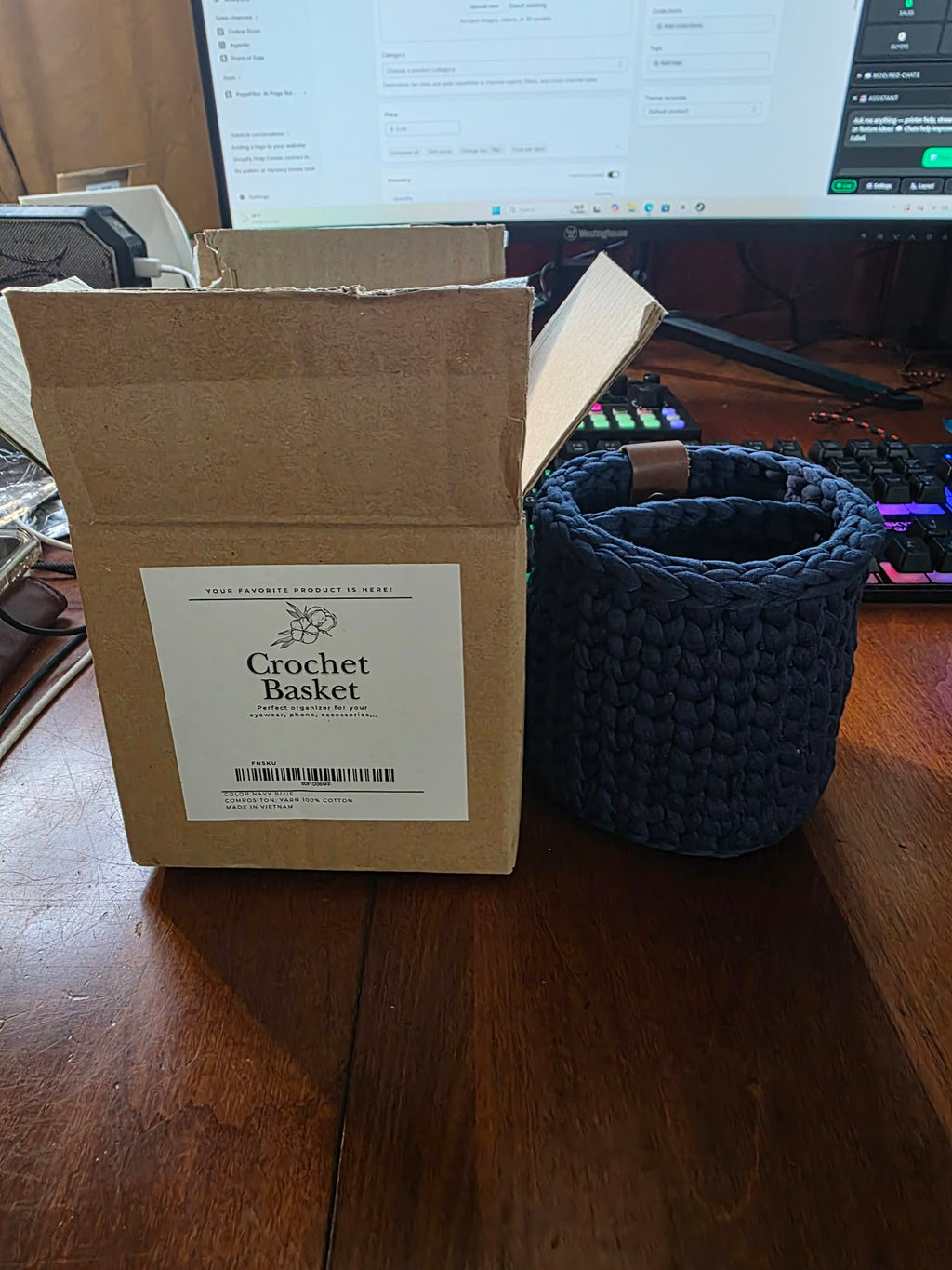 Chunky Crochet Desk & Vanity Organizer Basket with Divider