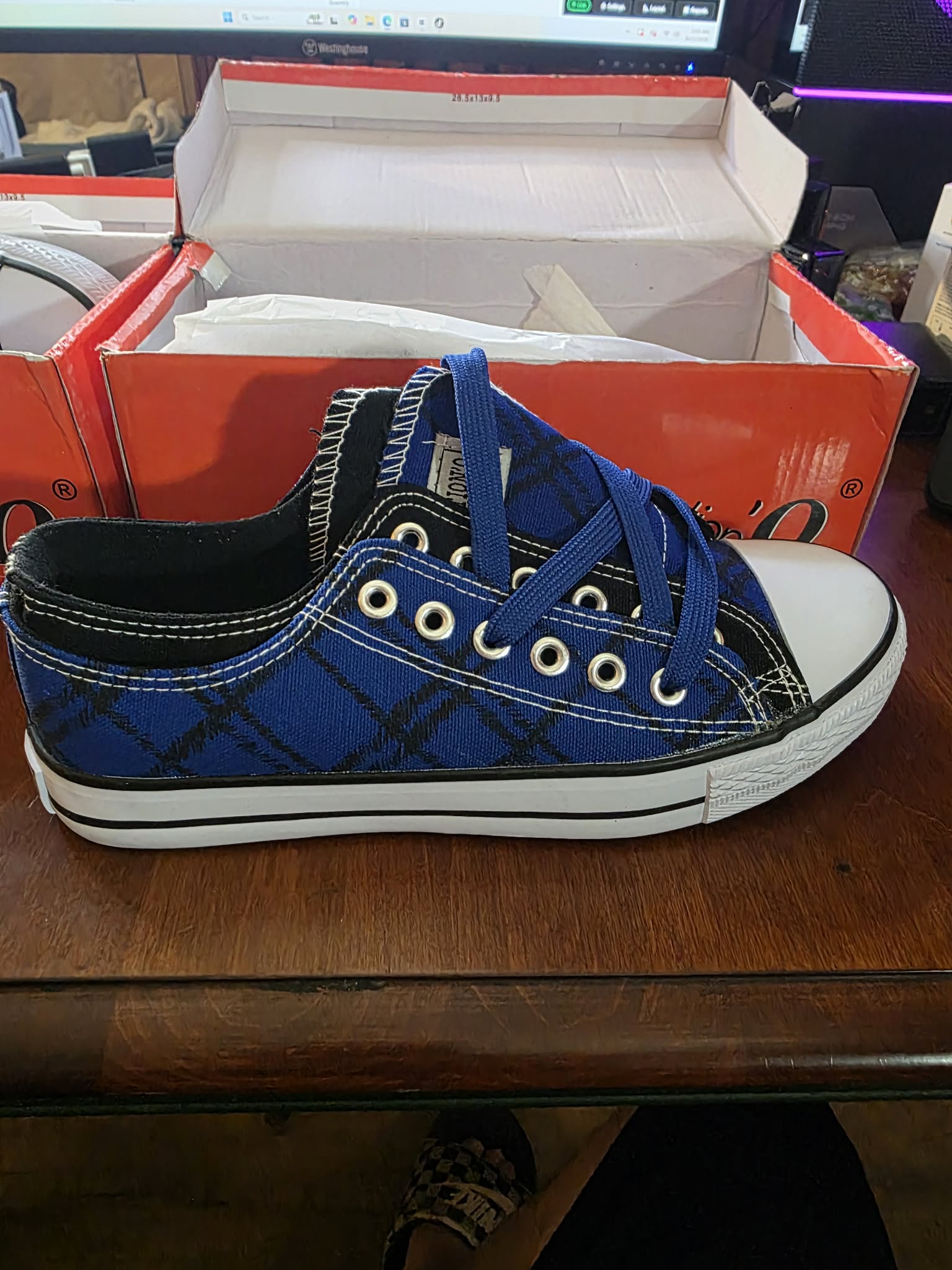 Collection'O Blue Plaid Canvas Low-Top Sneakers – Unisex Casual Shoes