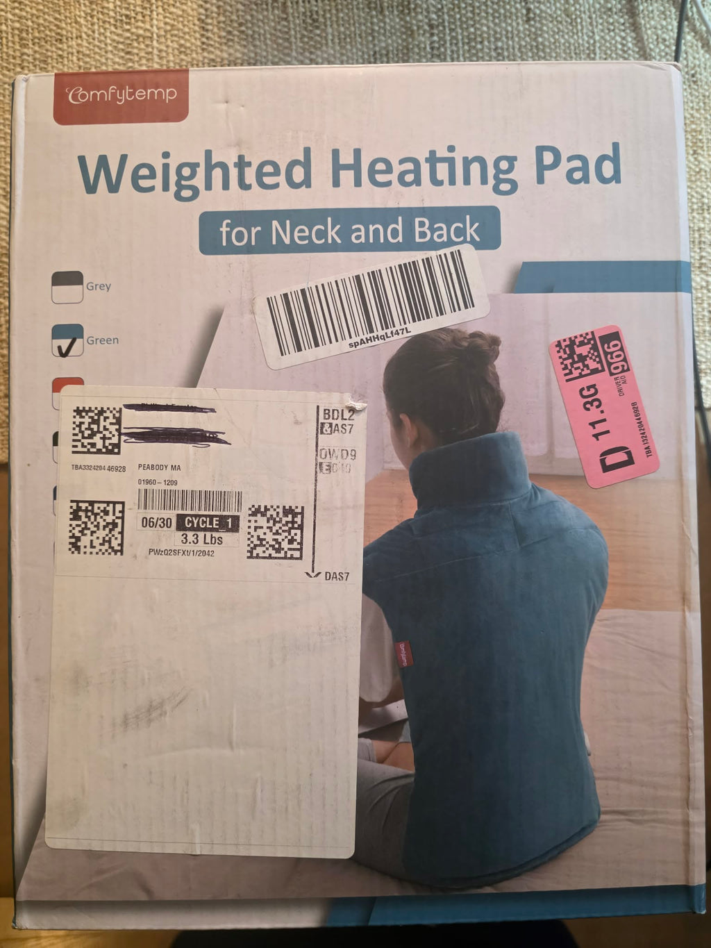 Comfytemp Weighted Heating Pad for Neck and Back - Deep Pressure Heat Therapy (Green)