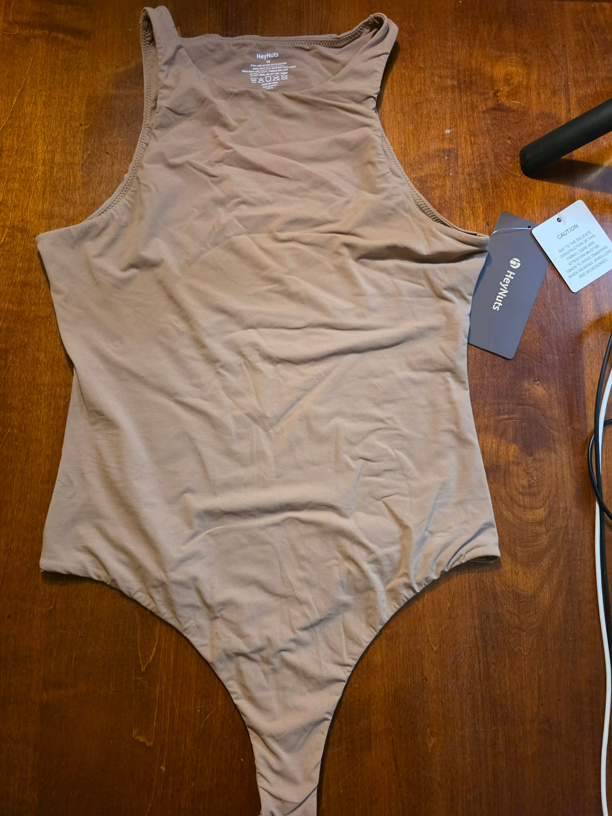 HeyNuts Women's High-Neck Bodysuit (Beige, Size L)