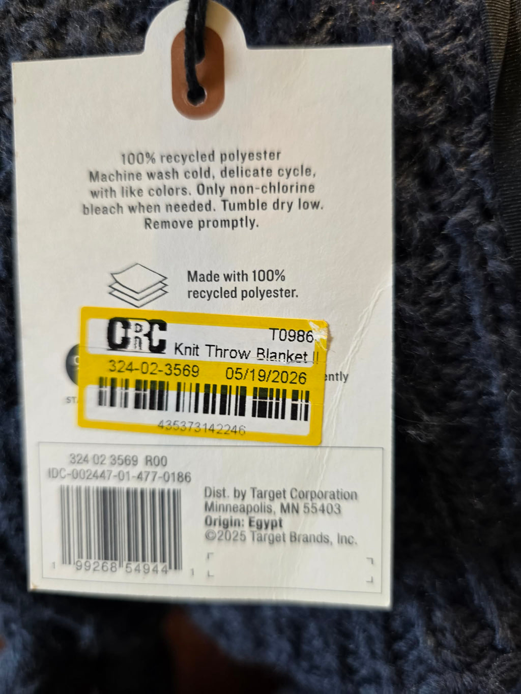 Target Chunky Knit Throw Blanket - Navy Blue with Twisted Pom Tassel Trim (100% Recycled Polyester)