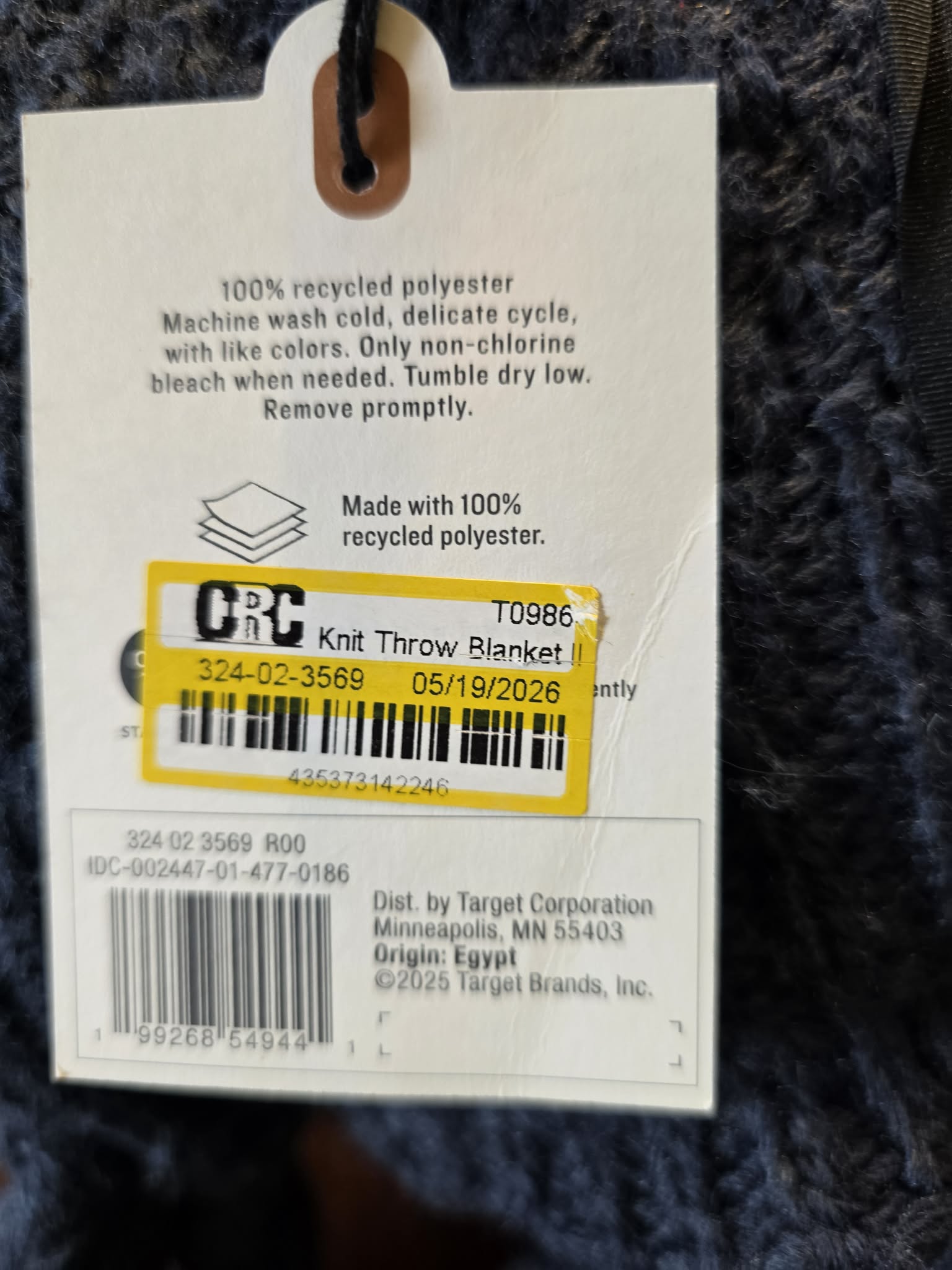 Target Chunky Knit Throw Blanket - Navy Blue with Twisted Pom Tassel Trim (100% Recycled Polyester)