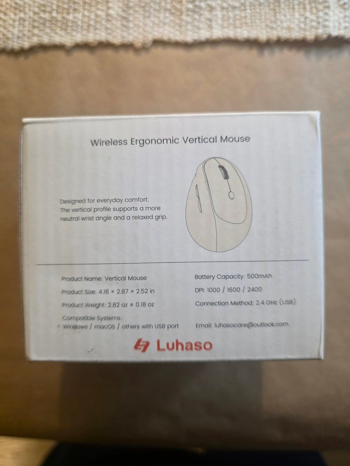 Luhaso EM1 Wireless Ergonomic Vertical Mouse - Rechargeable (Cream & Rose Gold)
