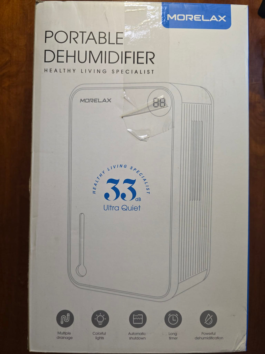 MORELAX Portable Dehumidifier for Small Spaces - 750ml/Day, Ultra-Quiet 33dB with Auto Shut-Off & LED Display (White)