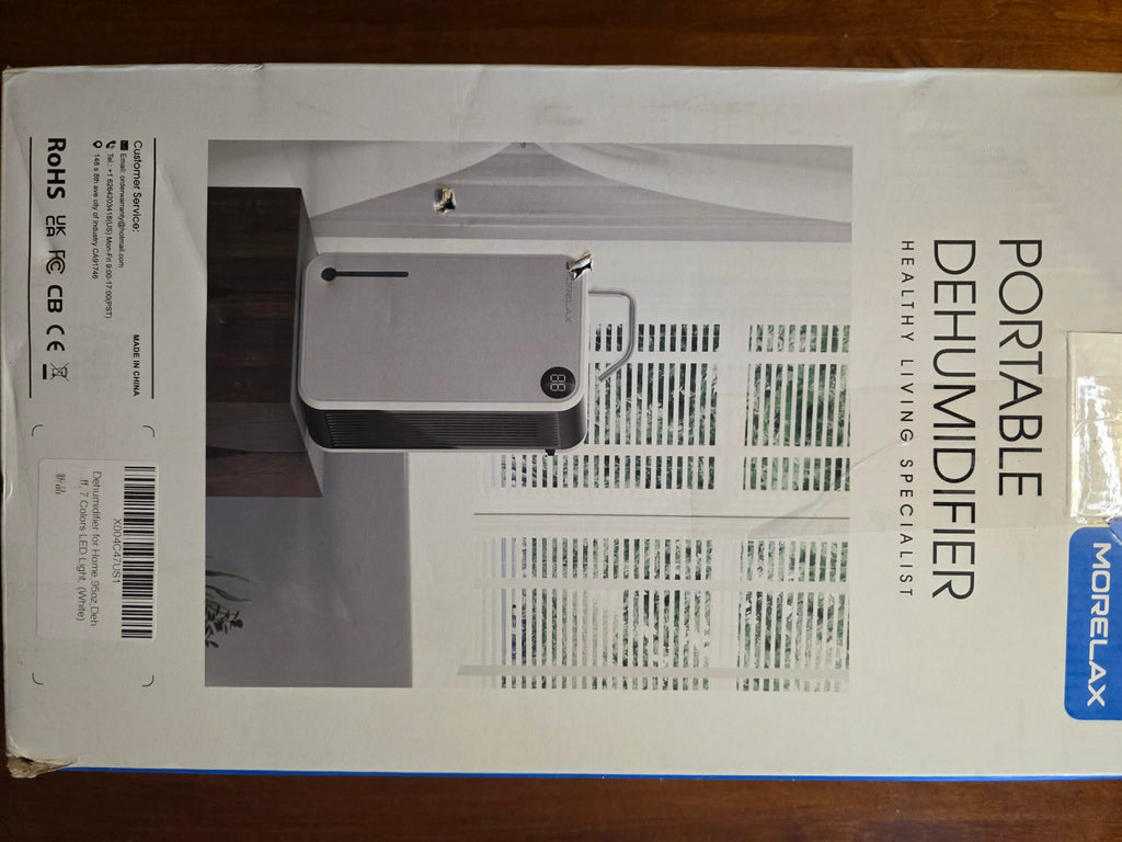 MORELAX Portable Dehumidifier for Small Spaces - 750ml/Day, Ultra-Quiet 33dB with Auto Shut-Off & LED Display (White)