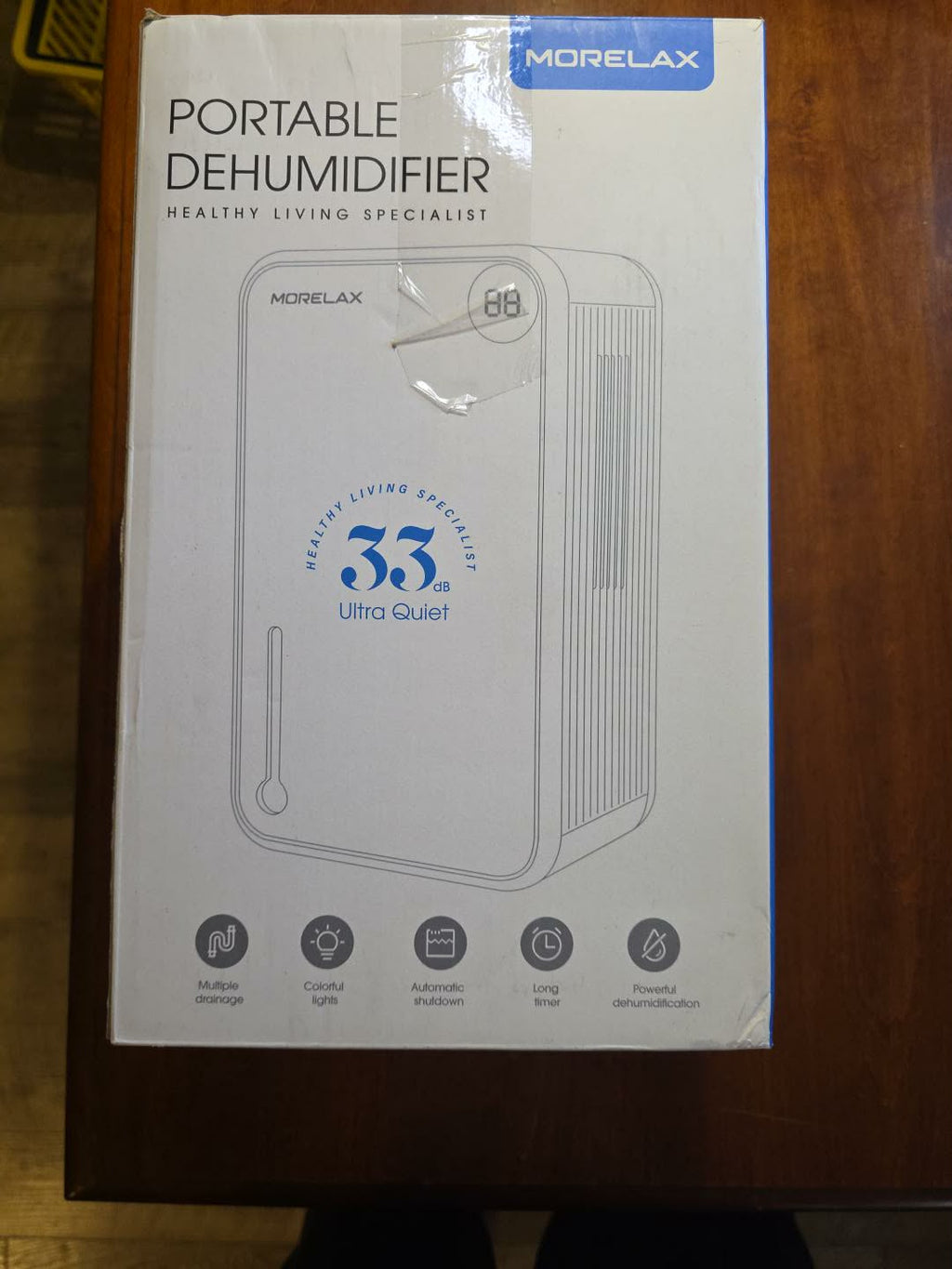MORELAX Portable Dehumidifier for Small Spaces - 750ml/Day, Ultra-Quiet 33dB with Auto Shut-Off & LED Display (White)