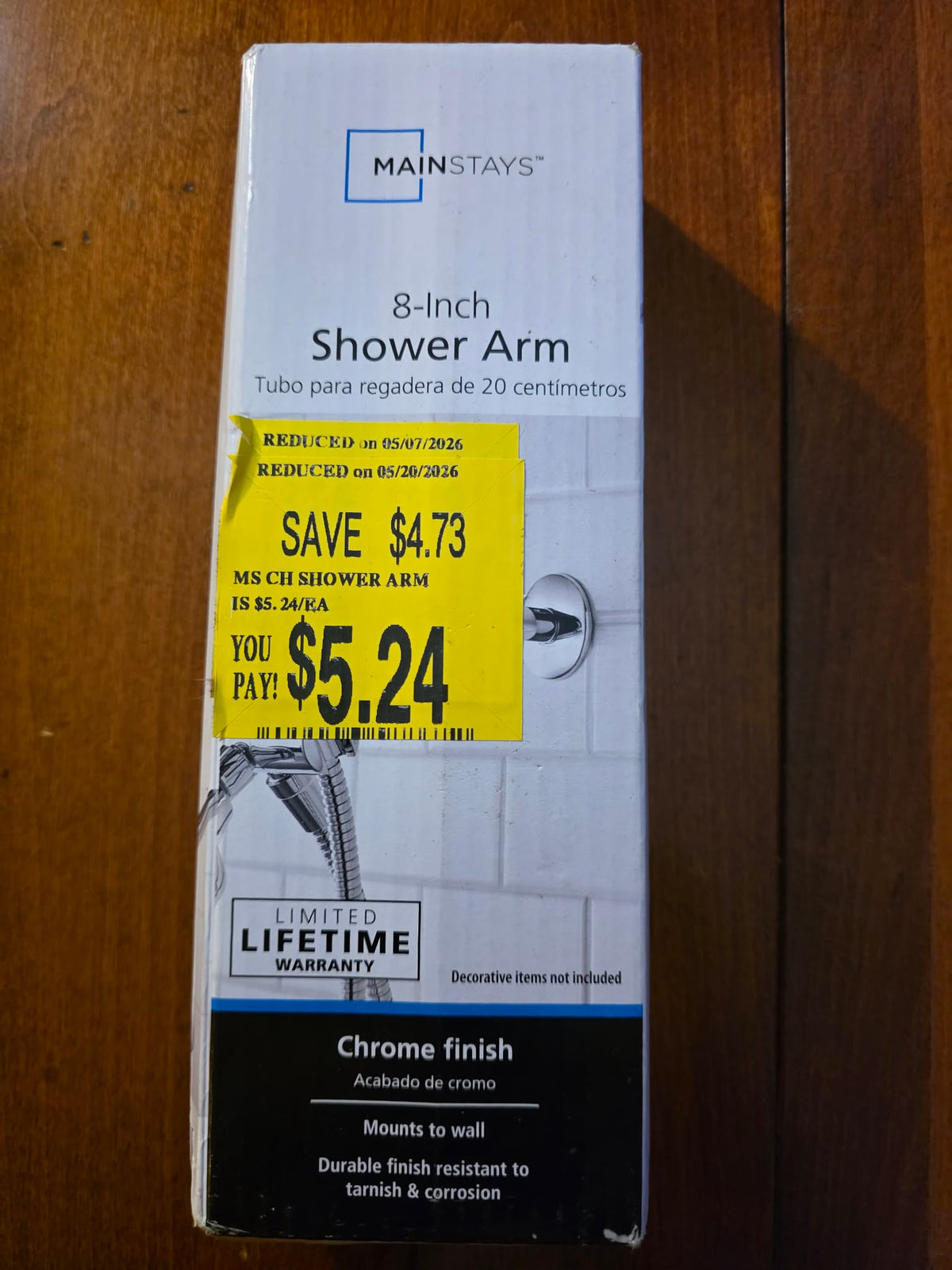 Mainstays 8-Inch Shower Arm & Flange (Chrome Finish)