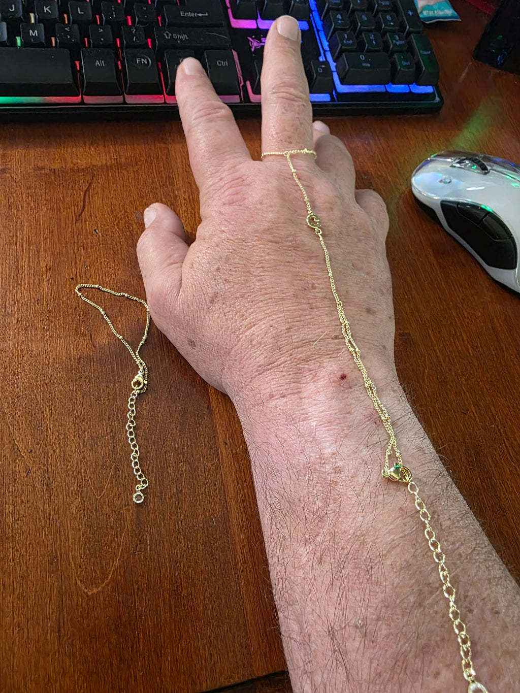 MOOHAM Dainty Gold Hand Chain & Layered Bracelet Set (2-Piece)