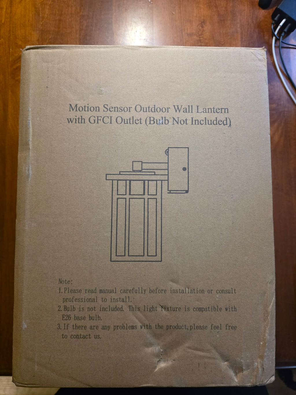 Motion Sensor Outdoor Wall Lantern Sconce with Built-In GFCI Outlet (Model B06184GPG)