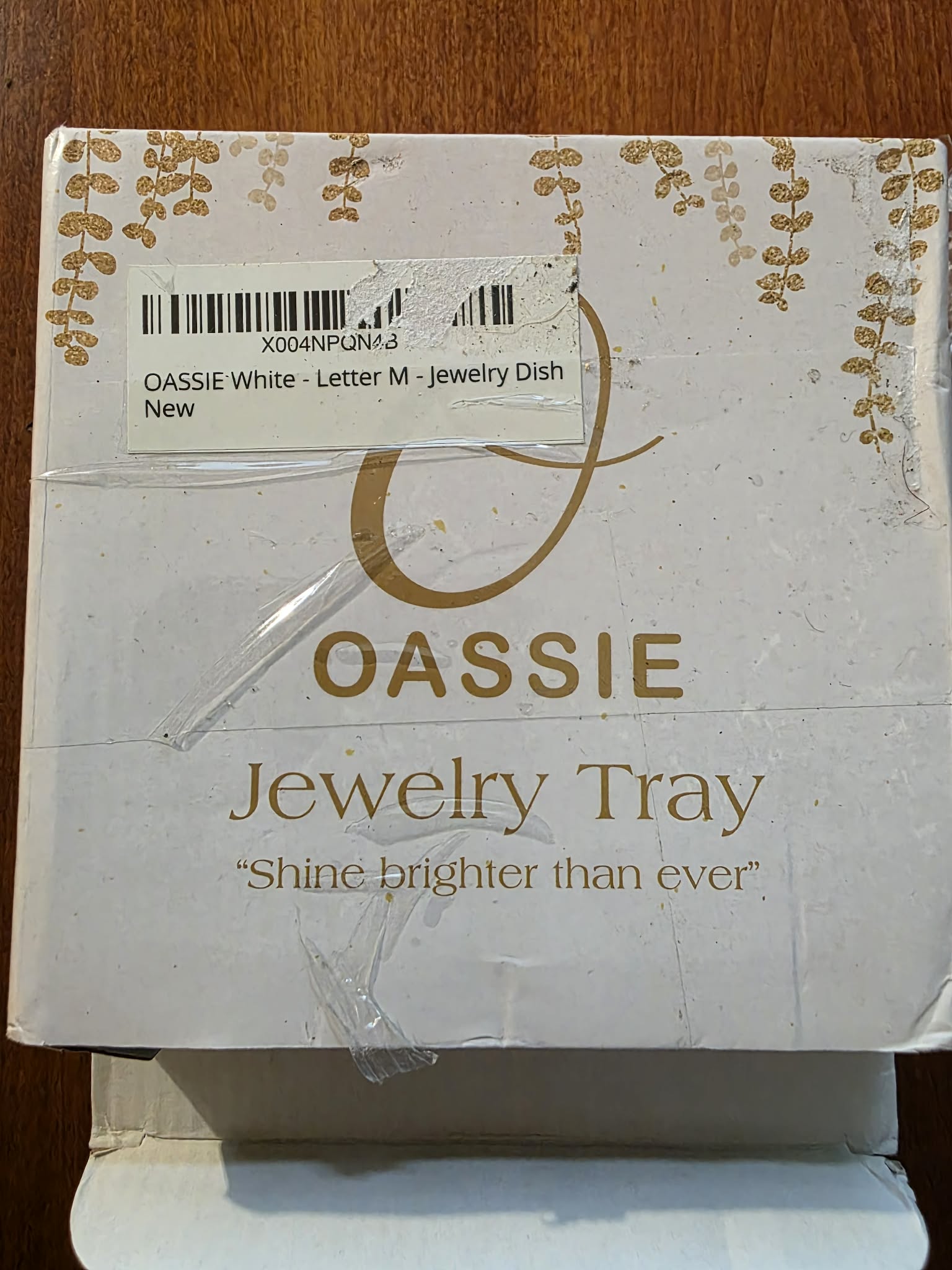 OASSIE Monogram Initial 'M' Ceramic Jewelry Dish & Trinket Tray