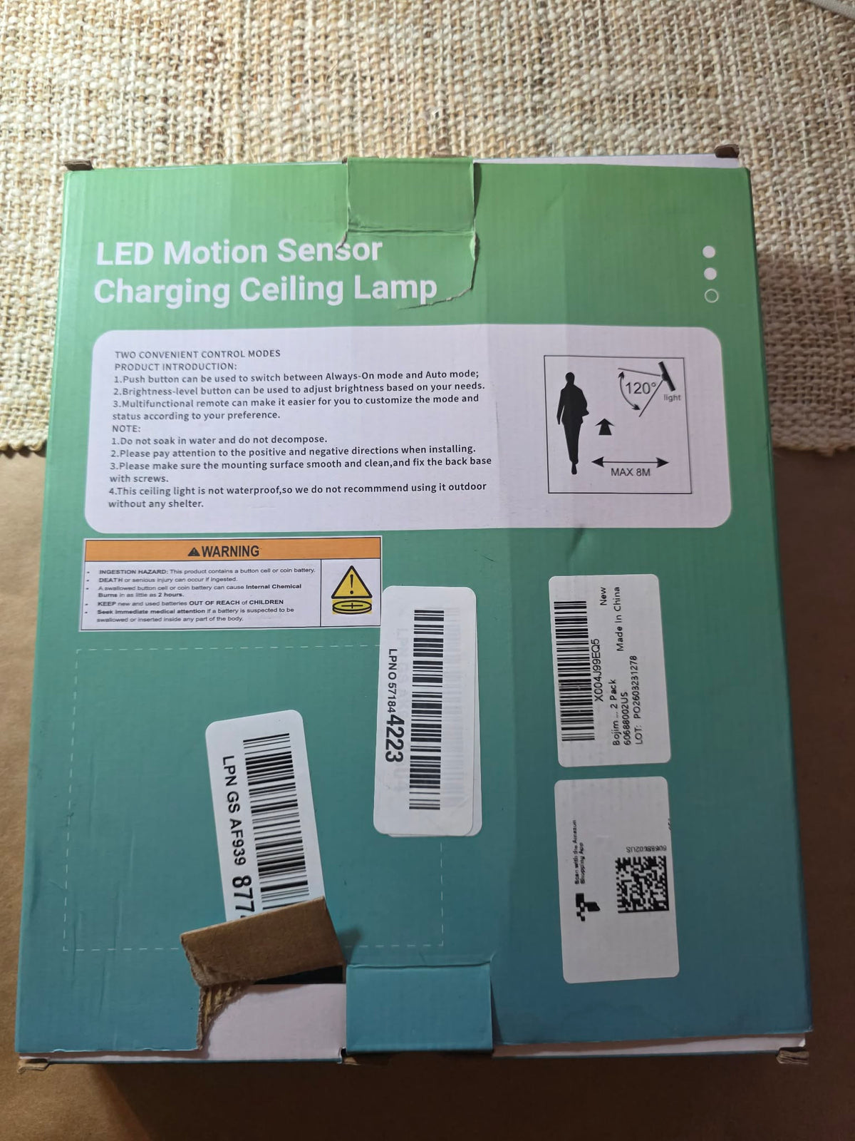 Rechargeable LED Motion Sensor Ceiling Light – 2 Lights + 2 Remote Controls Included