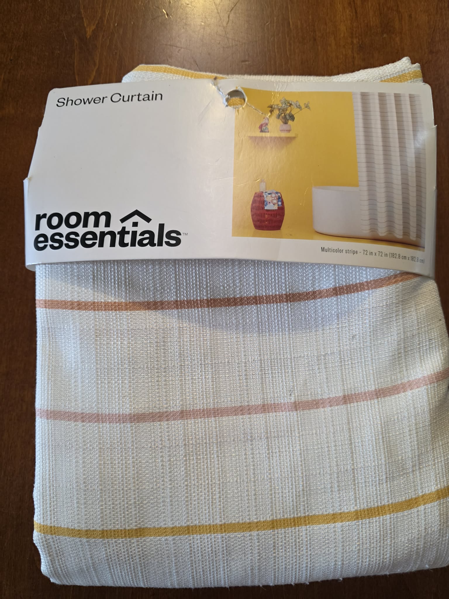 Room Essentials Multicolor Stripe Shower Curtain - White, Yellow & Blush (72"x72")