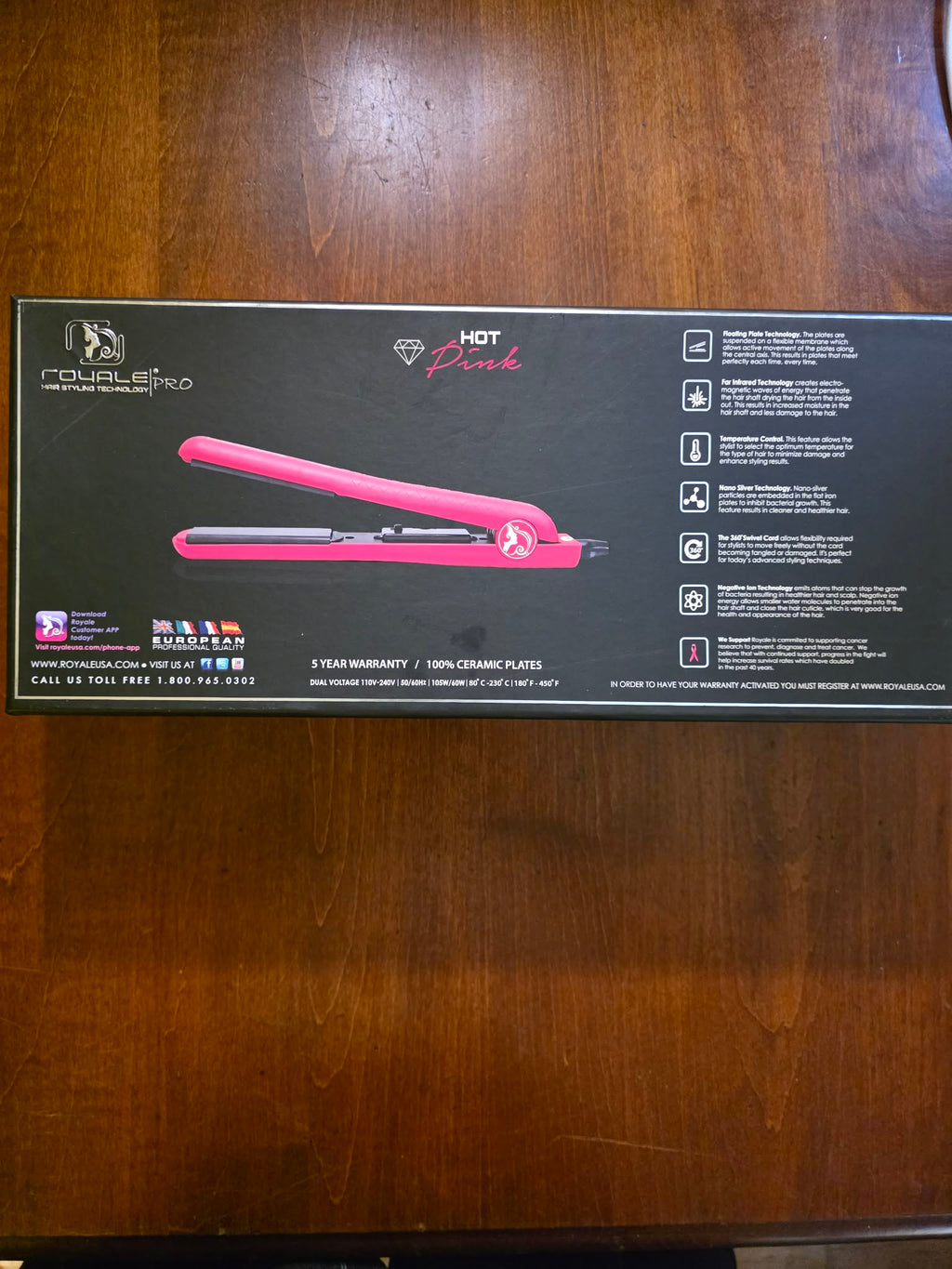 Royale Pro Hair Styling Technology - 100% Ceramic Flat Iron Hair Straightener (Hot Pink)