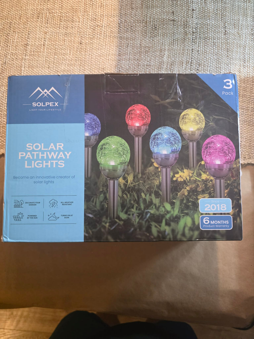Solpex Solar Pathway Lights - 3-Pack Color Changing Cracked Glass Globe Stakes