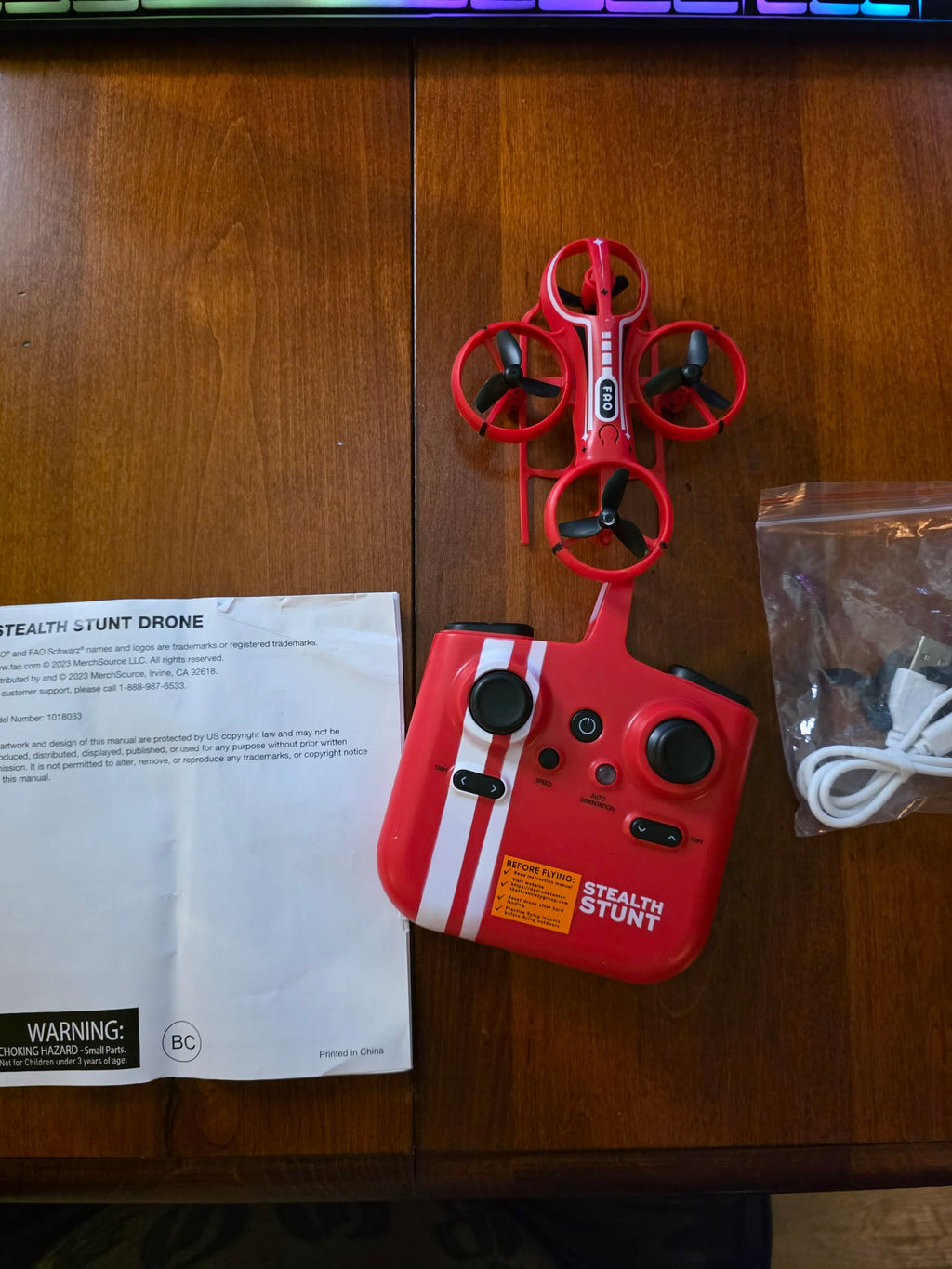 Stealth Stunt Mini RC Drone with Controller (Red/White)