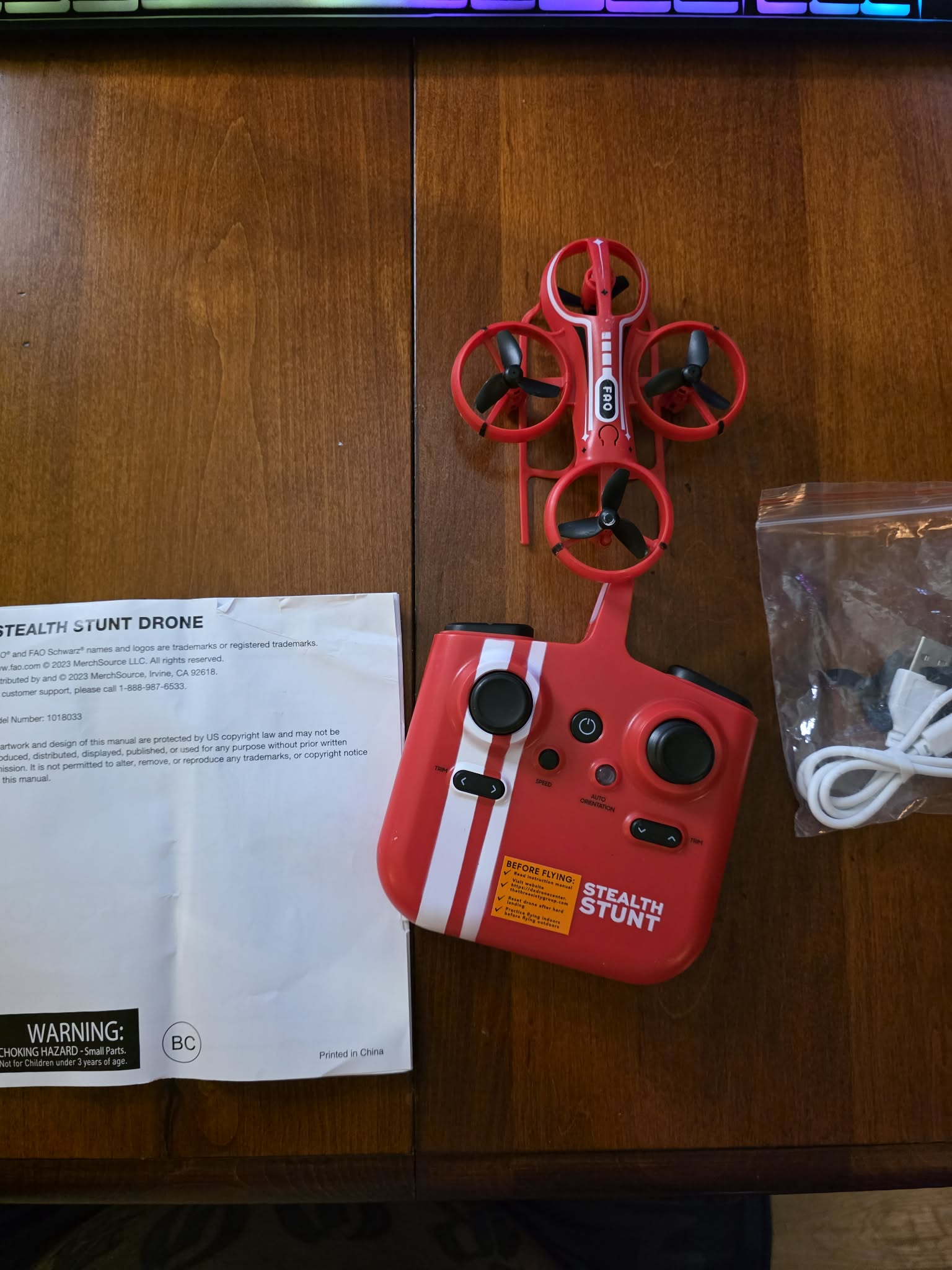 Stealth Stunt Mini RC Drone with Controller (Red/White)