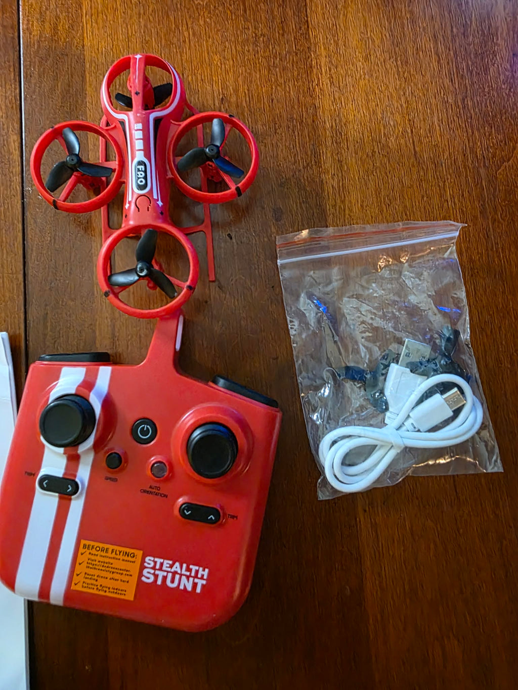 Stealth Stunt Mini RC Drone with Controller (Red/White)