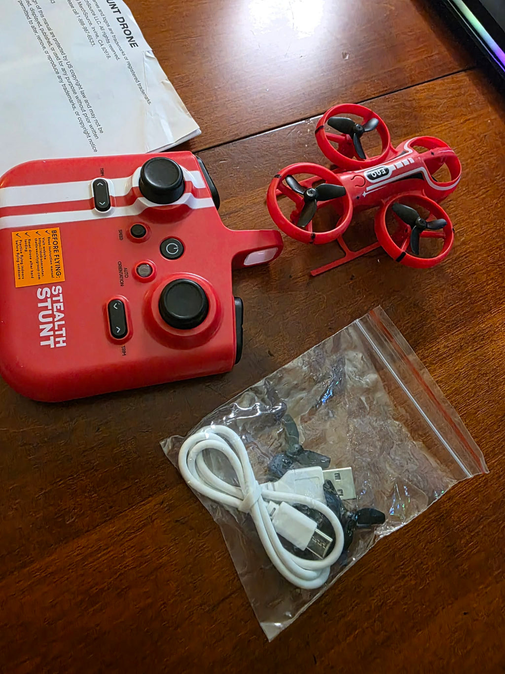 Stealth Stunt Mini RC Drone with Controller (Red/White)