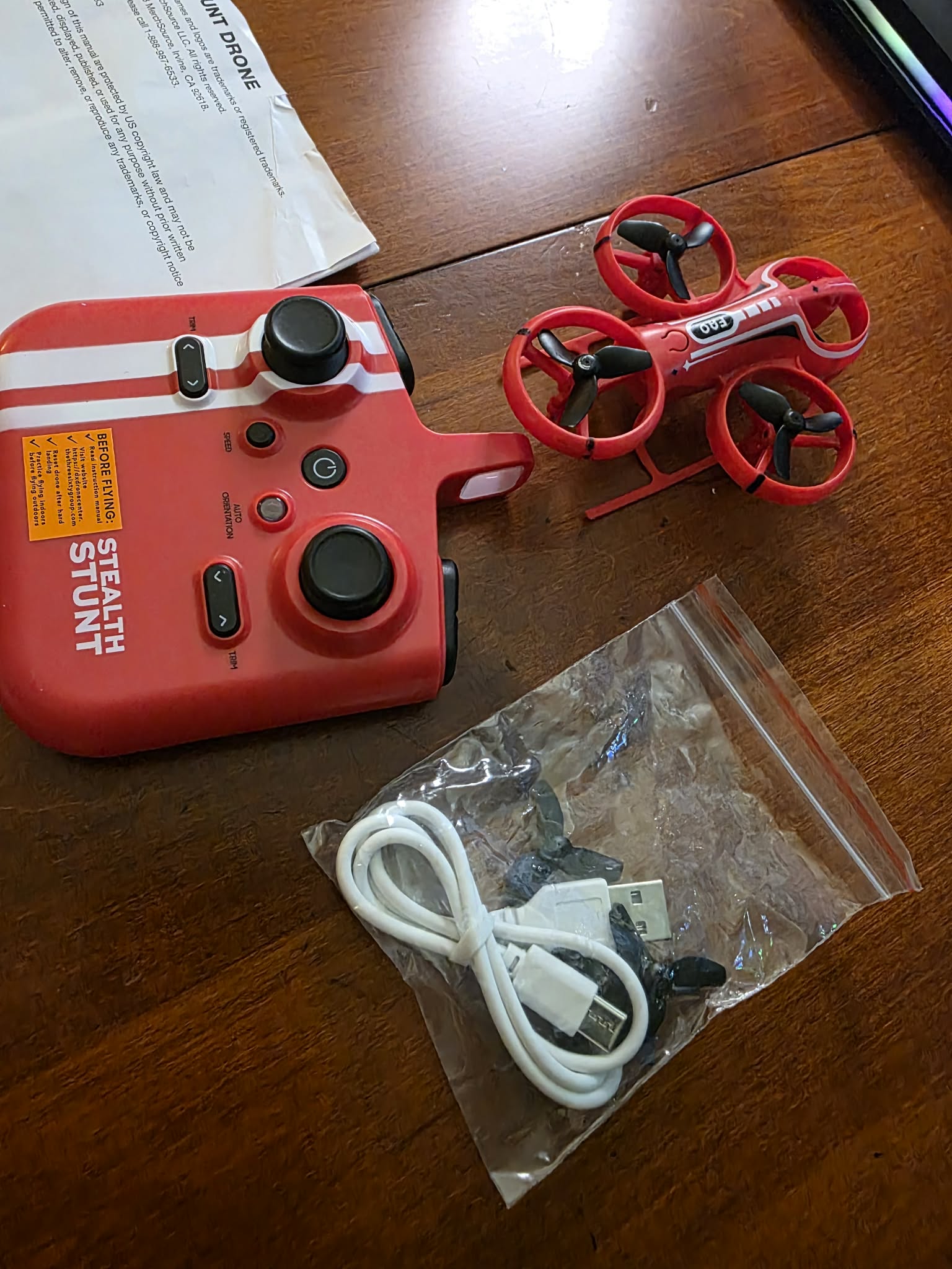 Stealth Stunt Mini RC Drone with Controller (Red/White)