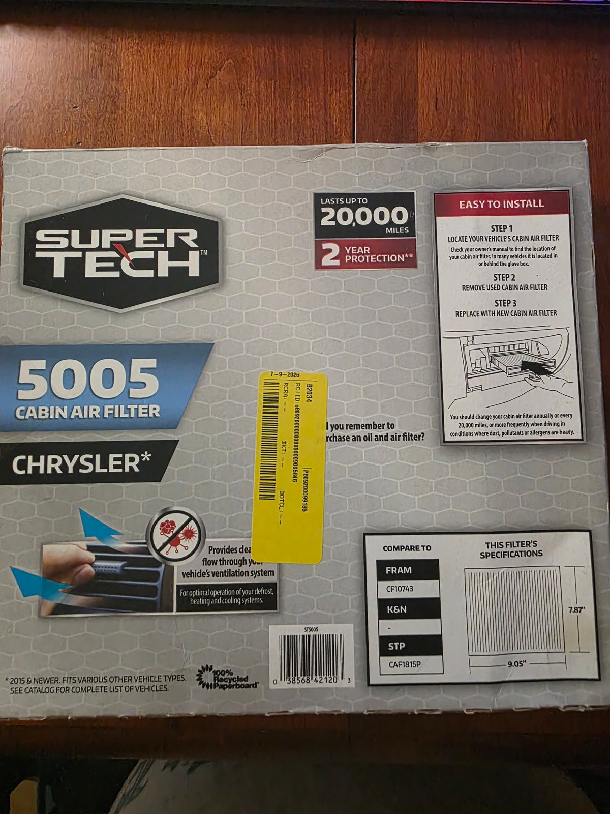 Super Tech 5005 Cabin Air Filter – Chrysler (Type 1)