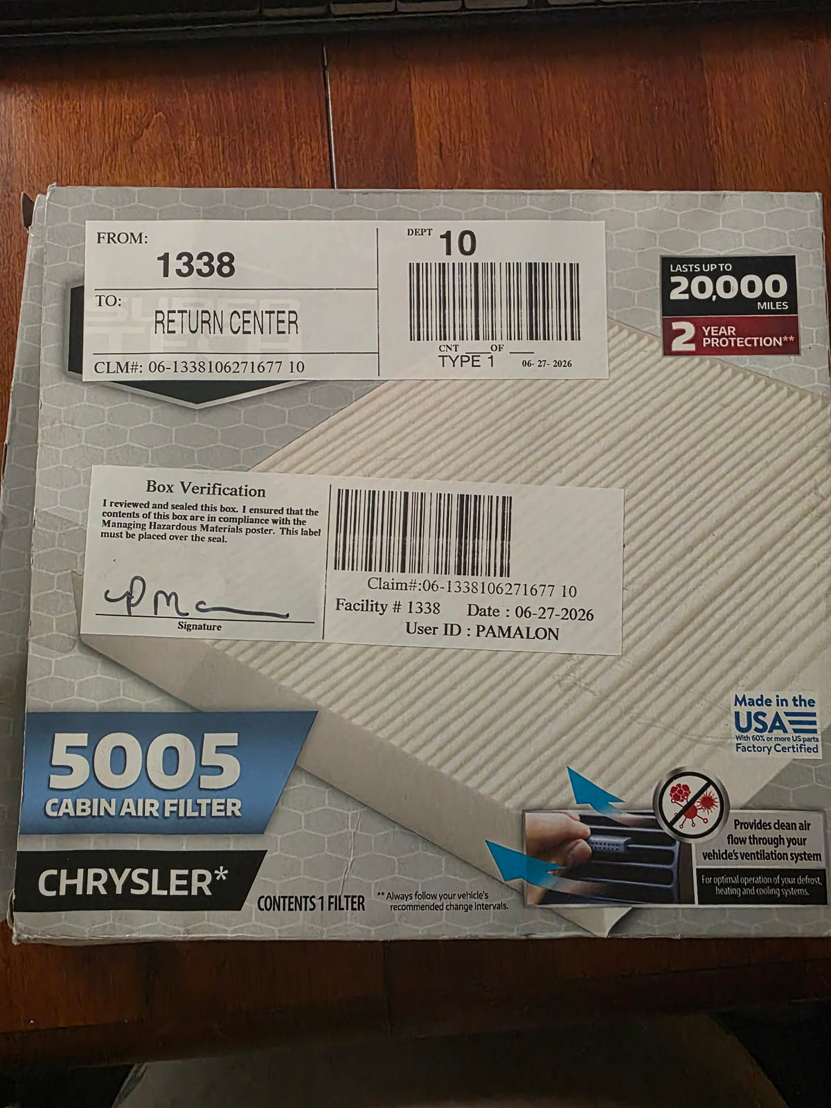 Super Tech 5005 Cabin Air Filter – Chrysler (Type 1)