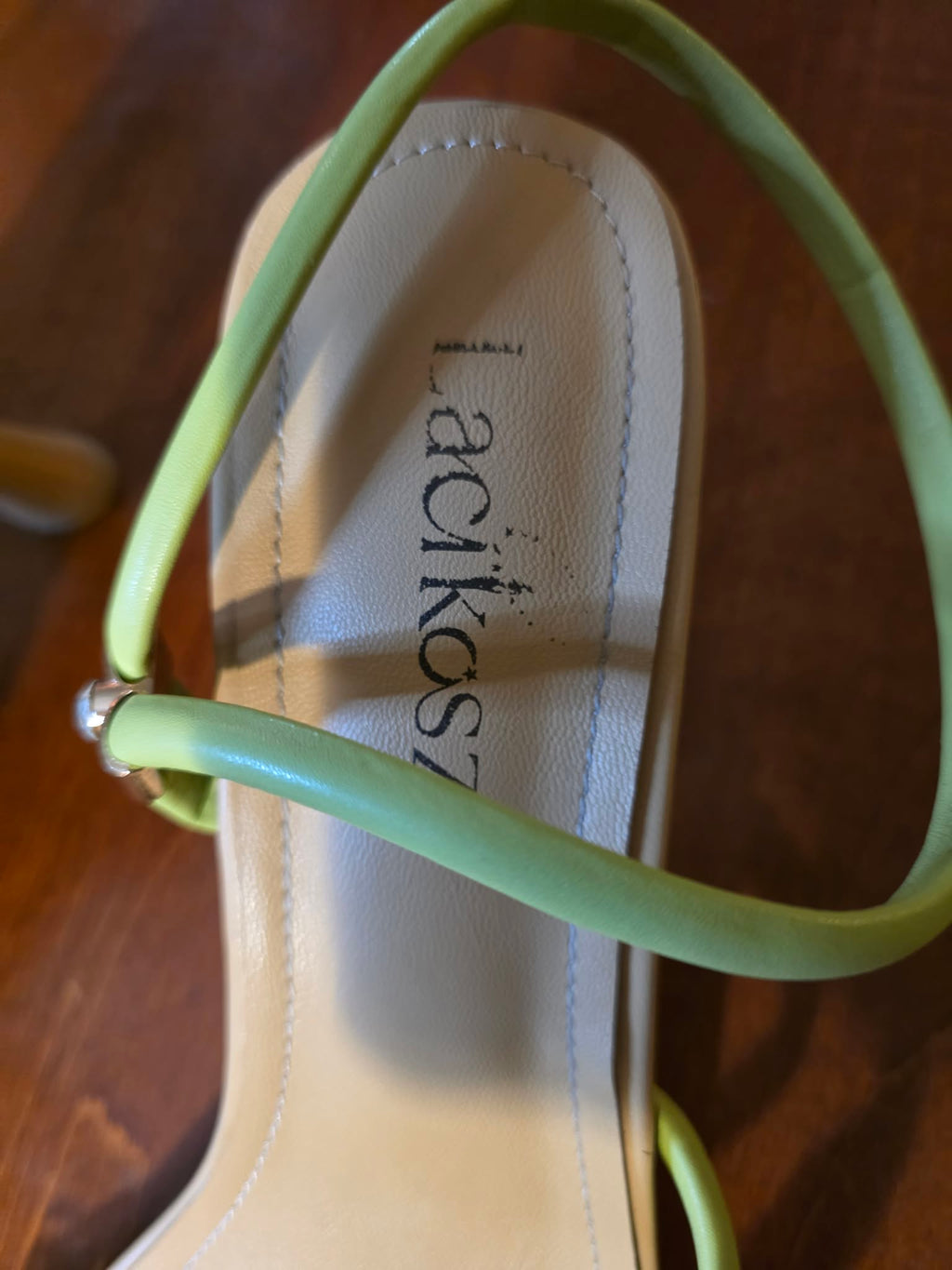 Lacikosz Women's 3D Floral Strappy Heeled Sandals - Square Toe with Clear Band & Green Straps (Size 8.5)l