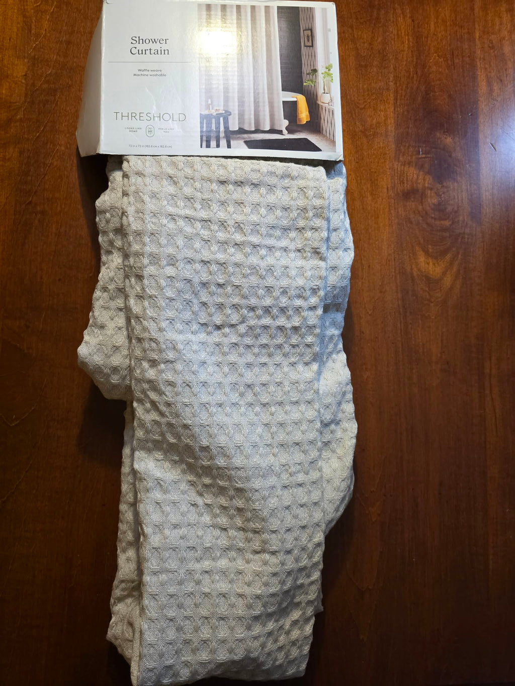 Threshold Waffle Weave Shower Curtain - Light Gray/Silver-White, Machine Washable, 72"x72"