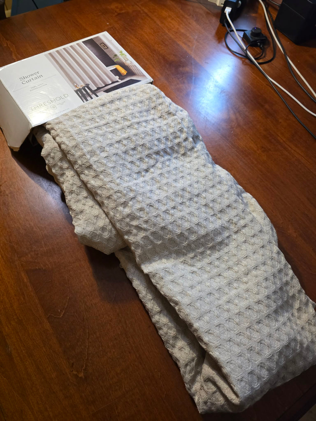 Threshold Waffle Weave Shower Curtain - Light Gray/Silver-White, Machine Washable, 72"x72"