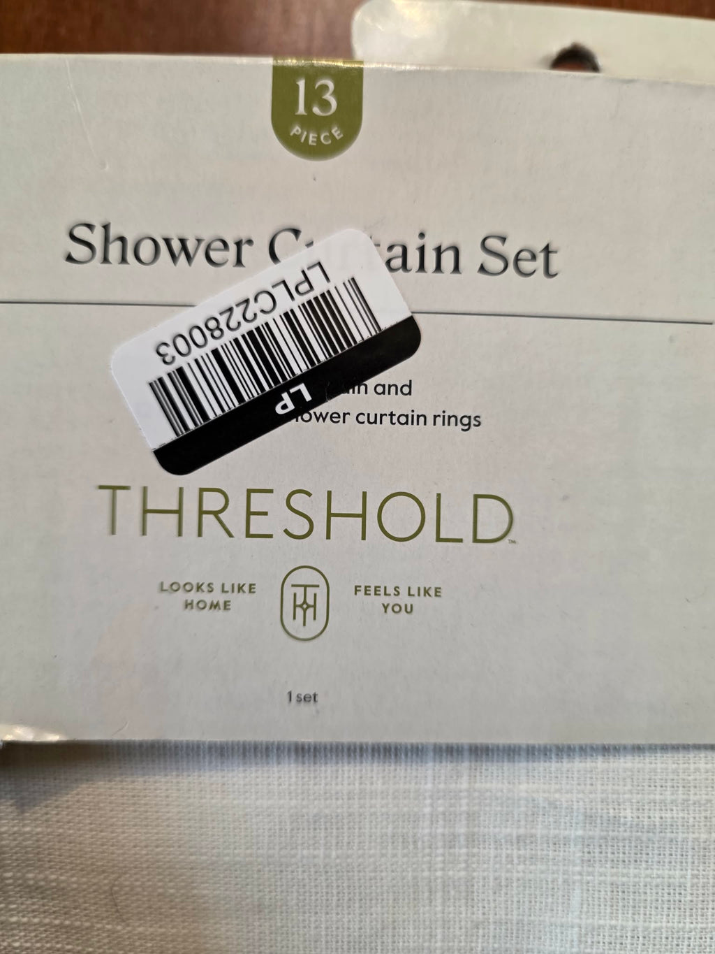 Threshold 13-Piece Shower Curtain Set - White & Burgundy Ikat Chevron Border (Curtain + 12 Rings)