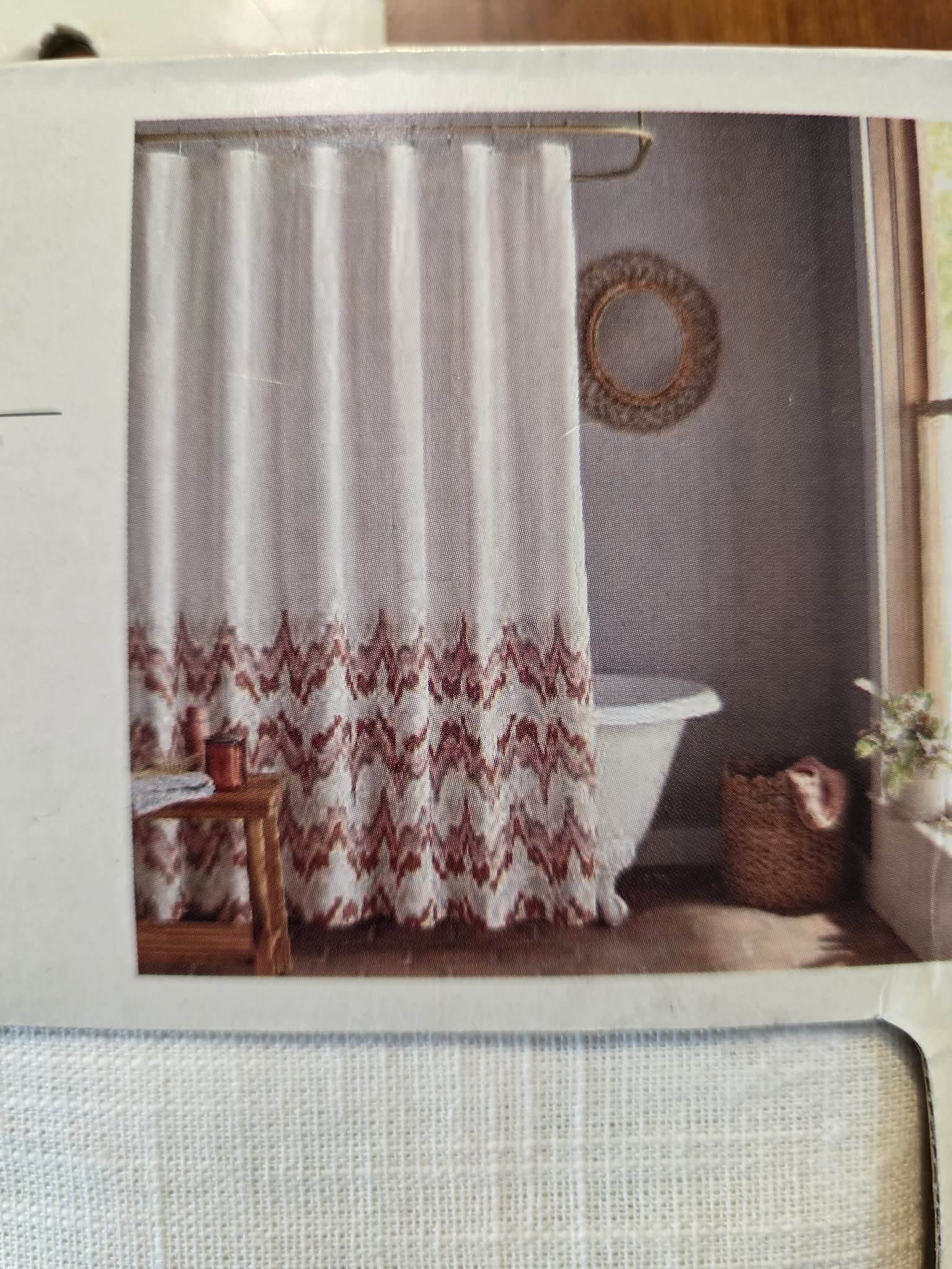 Threshold 13-Piece Shower Curtain Set - White & Burgundy Ikat Chevron Border (Curtain + 12 Rings)