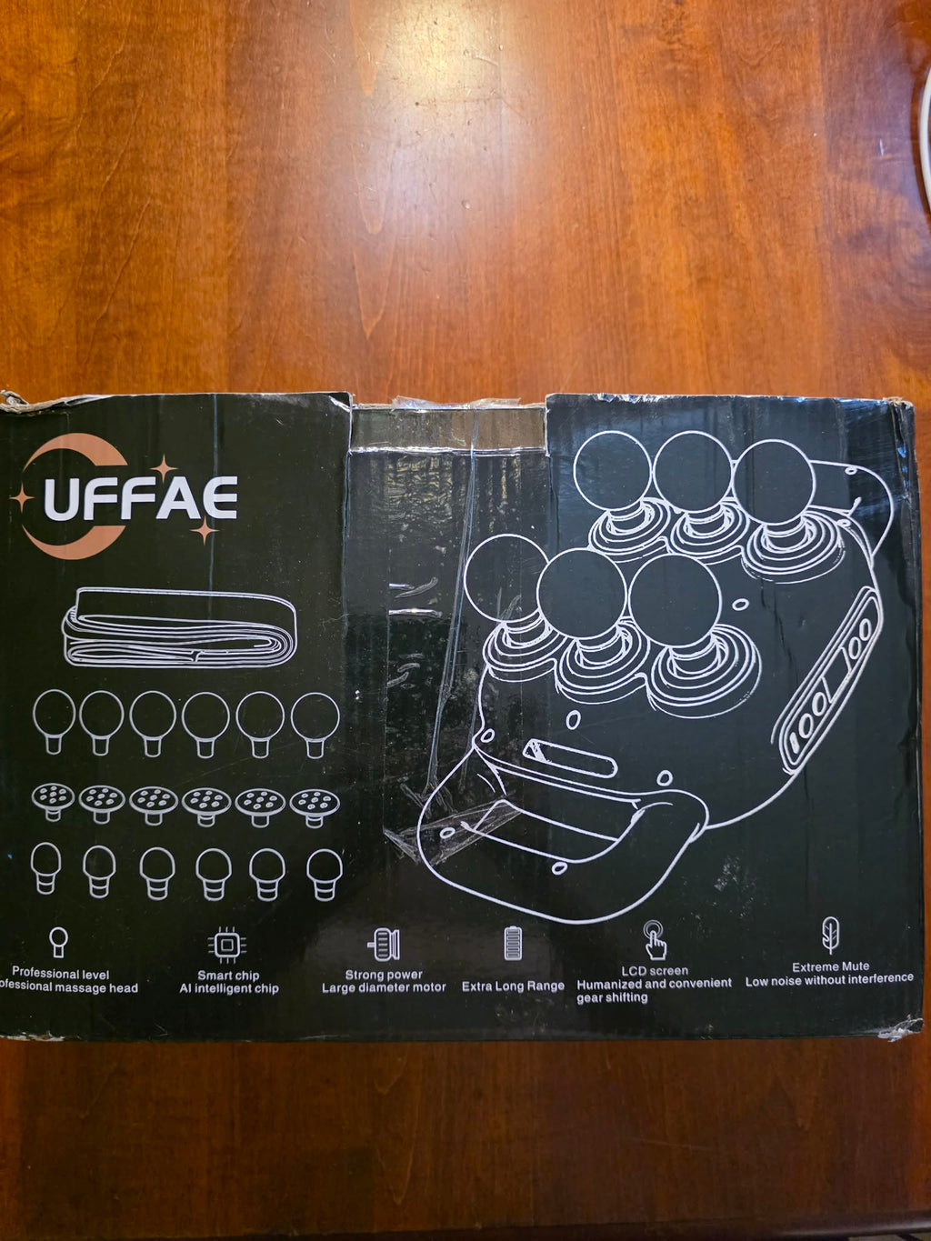 UFFAE Six-Head Deep Tissue Massage Gun - 50 Intensity Levels, 9 Modes, LCD Screen (Black)
