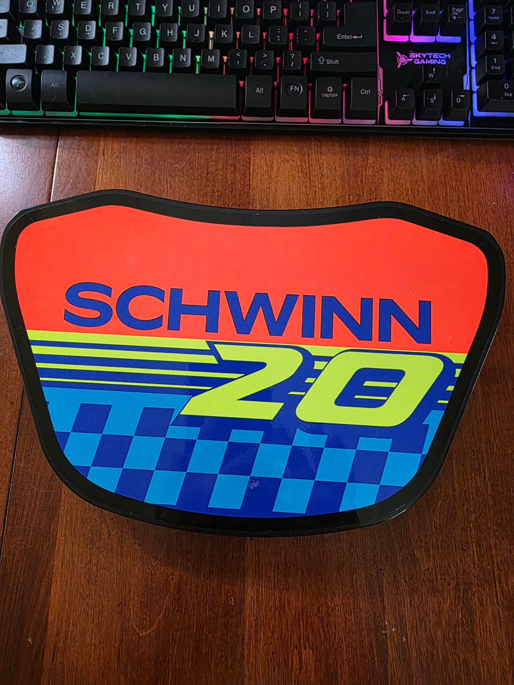 Vintage Schwinn 20 Number Plate — Retro BMX Front Plate with Mounting Brackets