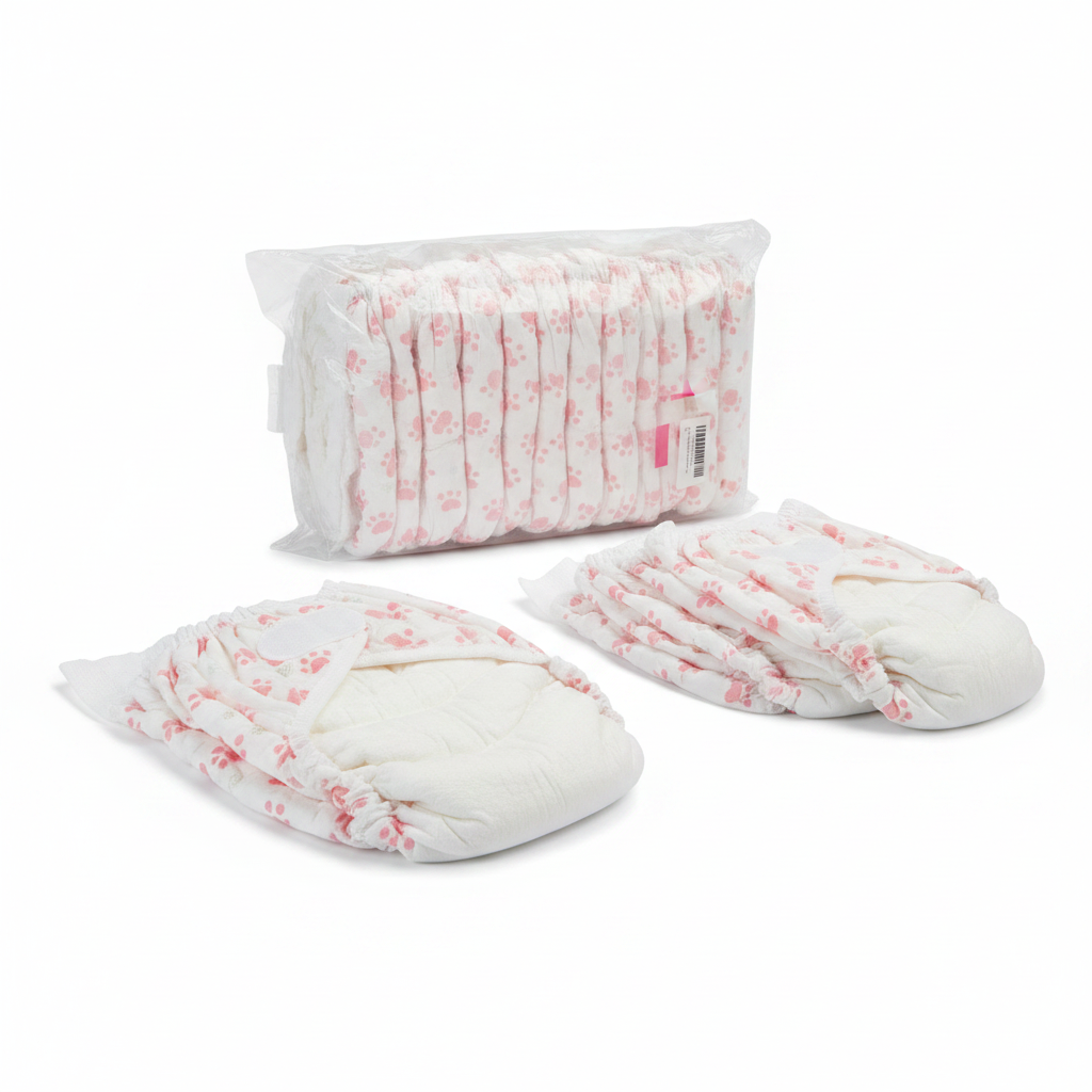 Amareview Disposable Female Dog Diapers - XL, White with Pink Polka Dots (30 Count)