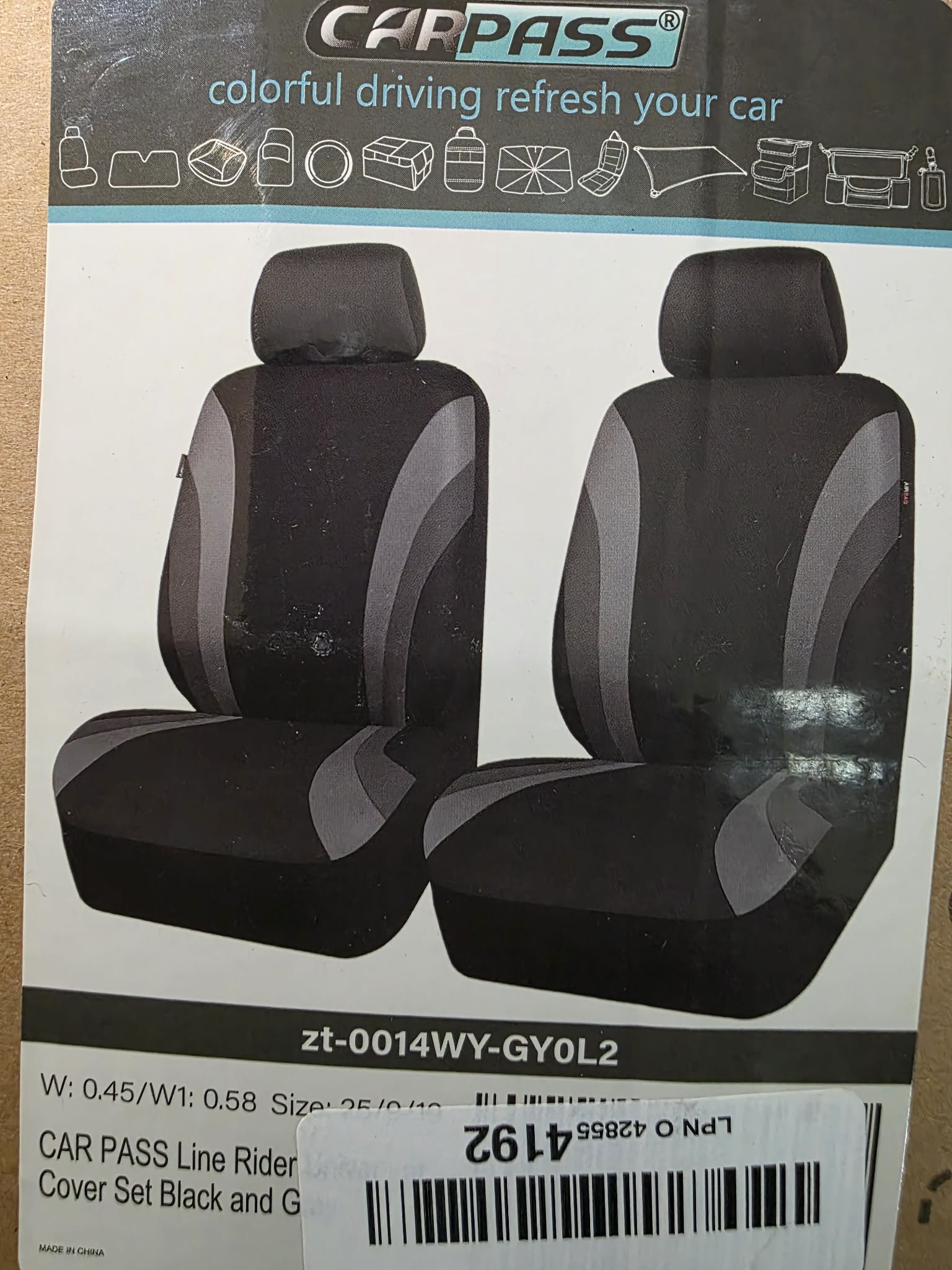 CAR PASS Line Rider Front Seat Covers – Universal Fit, Black & Gray