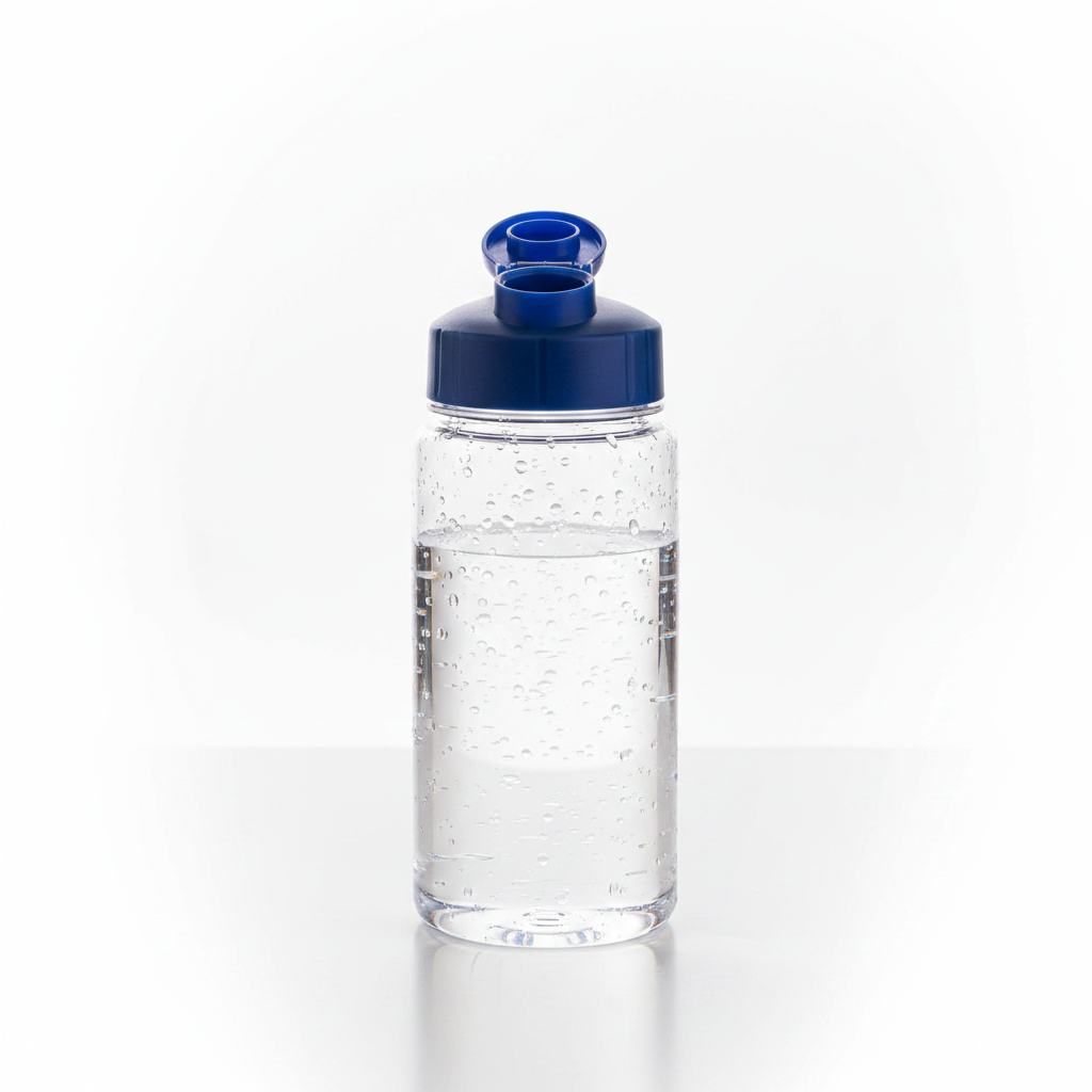 Clear Portable Water Bottle with Blue Lid