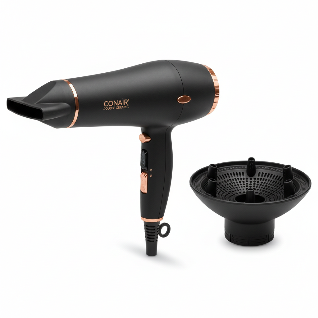 Conair Double Ceramic 1875W Hair Dryer with Ionic Conditioning (Includes Diffuser & Concentrator)