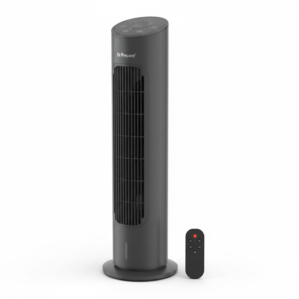Dr. Prepare 16-Inch Oscillating Tower Fan with Remote Control - Quiet Cooling (12W)