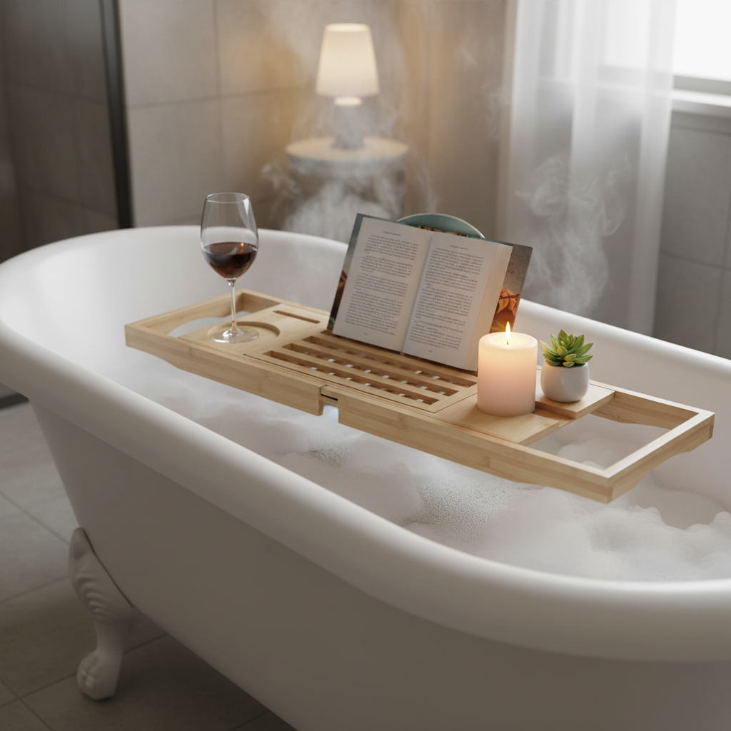 Expandable Wooden Bathtub Caddy Tray
