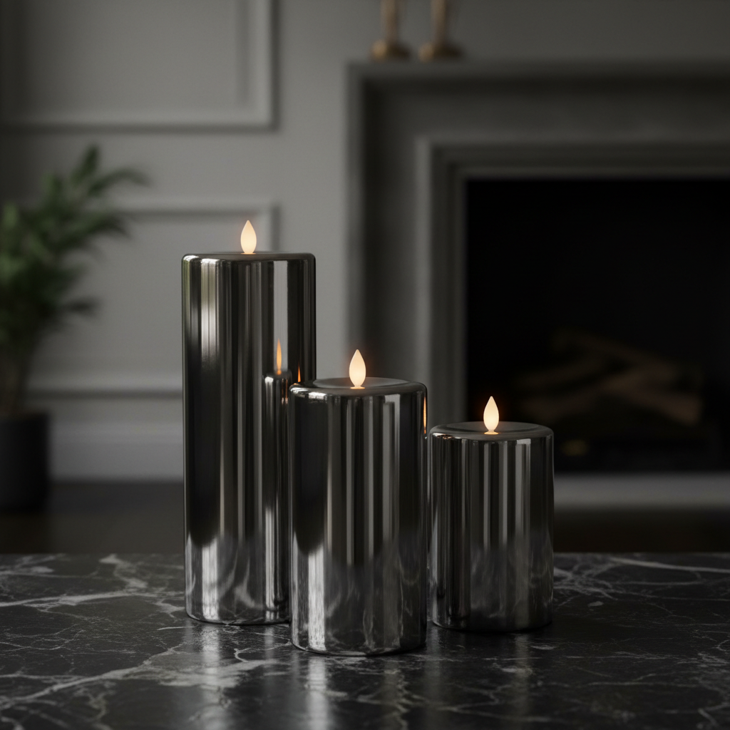 Eywamage Flameless LED Candles (Set of 3, Mirrored Finish)