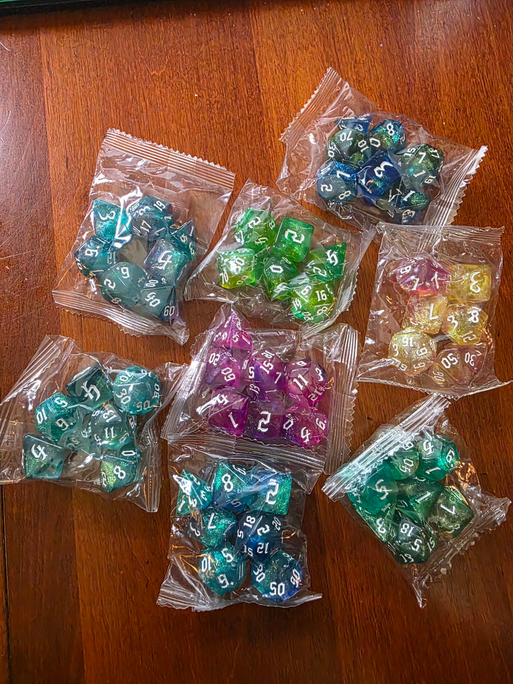 7 PCS RPG polyhedral dice set glitter sparkle D&D, MTG, role playing, new sealed.