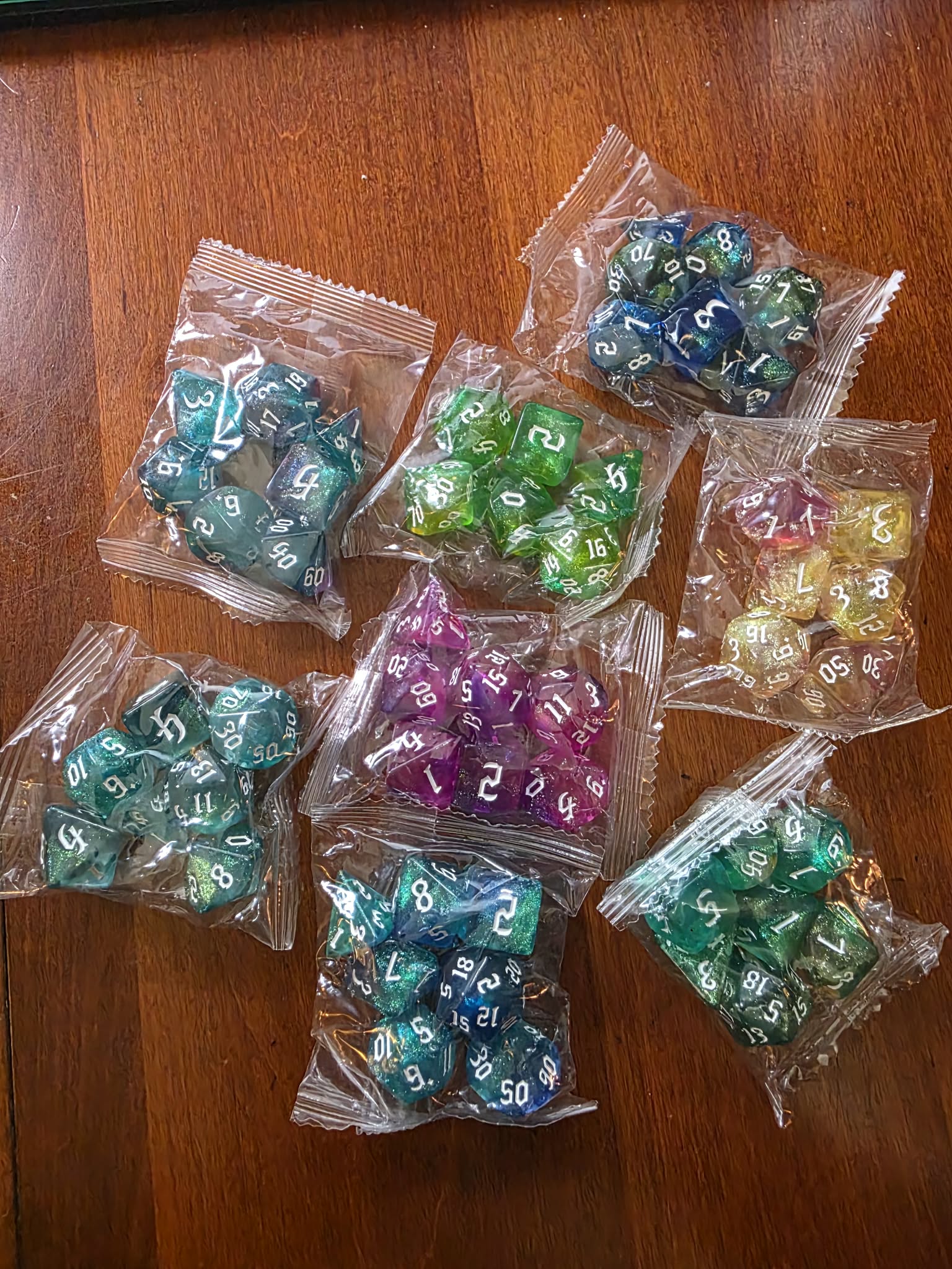 7 PCS RPG polyhedral dice set glitter sparkle D&D, MTG, role playing, new sealed.