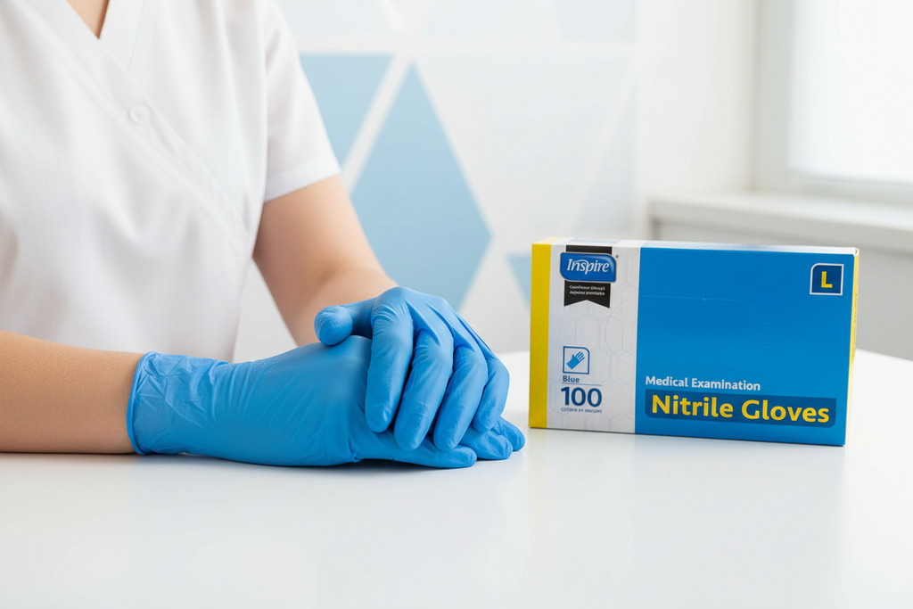 Inspire Medical Examination Nitrile Gloves – Blue, Size Large, Powder & Latex Free (100 Count)