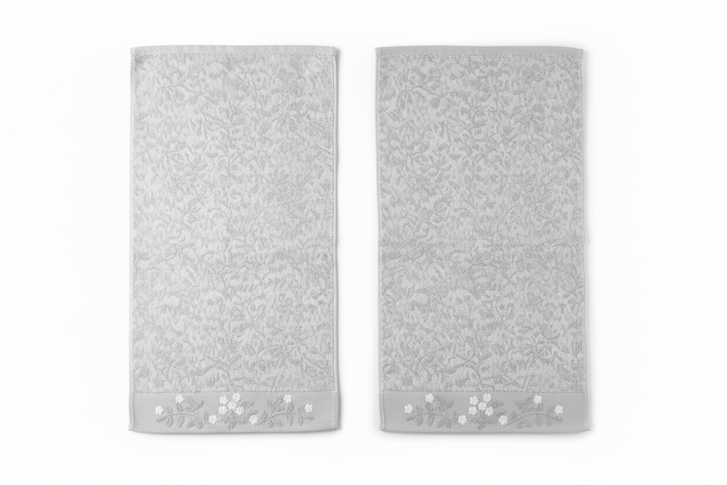 Lemon & Pepper Floral Jacquard Hand Towels - White with 3D Flower Border (Set of 2)